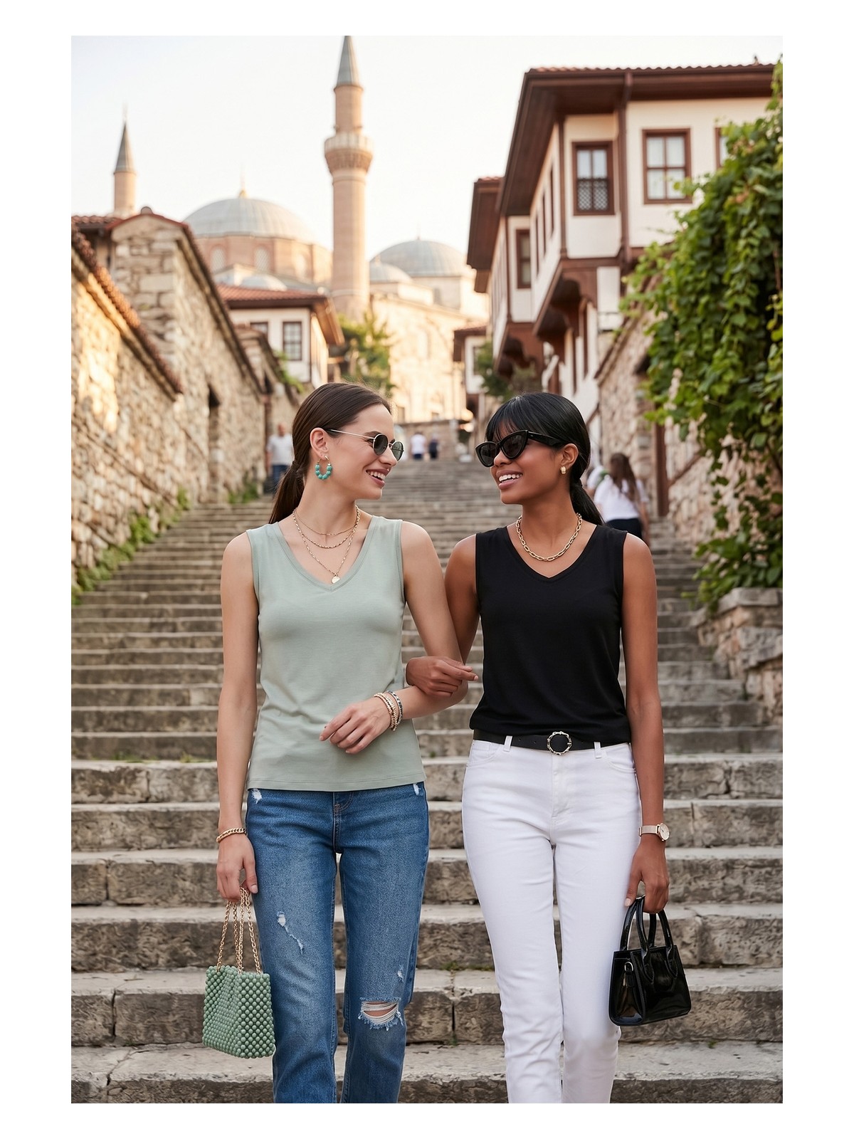 Lela Slim Fit V Yaka Kalın Askılı 2' Li Paket Bluz Bayan Bluz 5864384S2