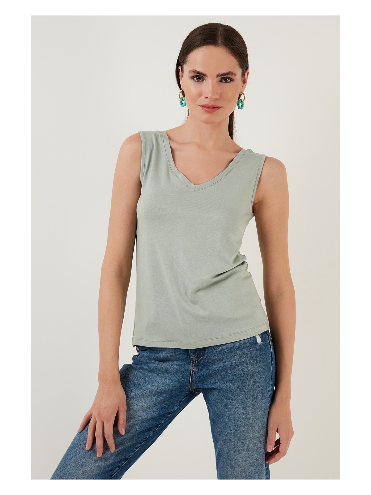 Lela Slim Fit V Yaka Kalın Askılı 2' Li Paket Bluz Bayan Bluz 5864384S2 - Görsel 2
