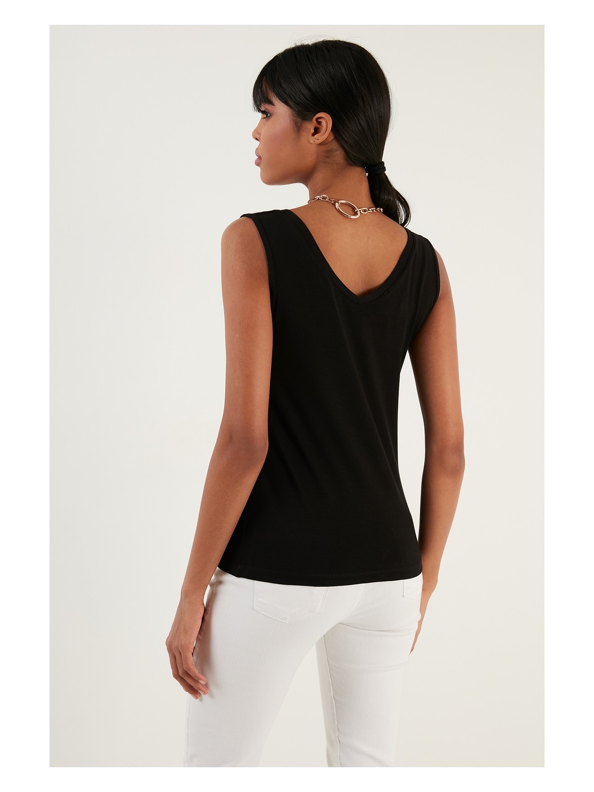 Lela Slim Fit V Yaka Kalın Askılı 2' Li Paket Bluz Bayan Bluz 5864384S2 - Görsel 5