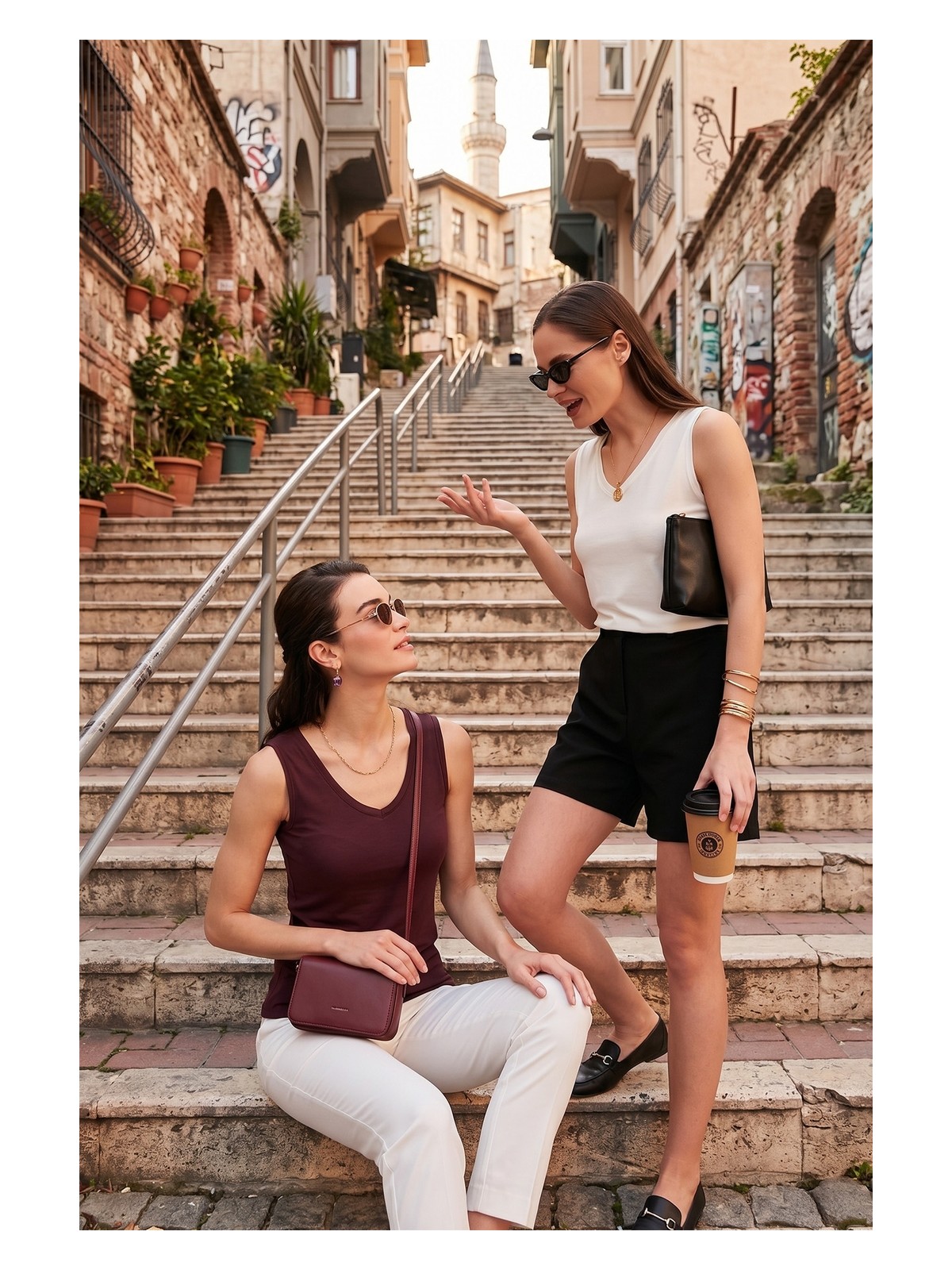 Lela Slim Fit V Yaka Kalın Askılı 2' Li Paket Bluz Bayan Bluz 5864384S2
