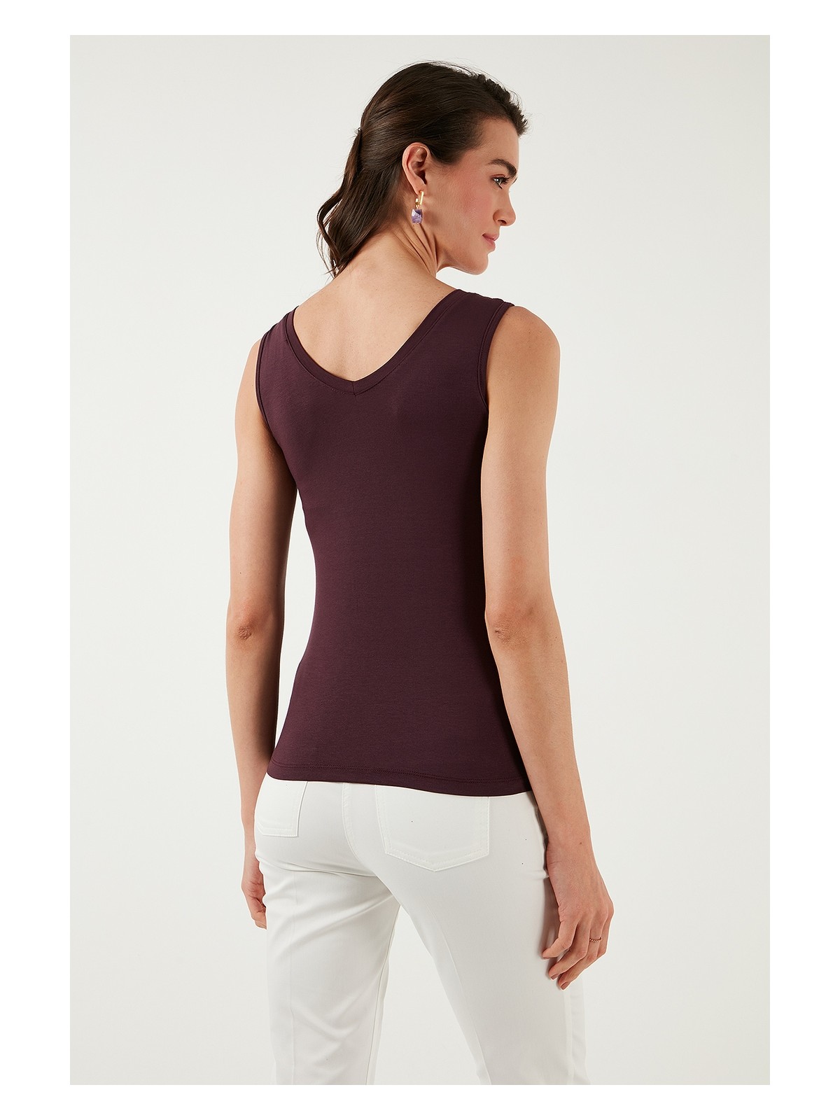 Lela Slim Fit V Yaka Kalın Askılı 2' Li Paket Bluz Bayan Bluz 5864384S2 - Görsel 5