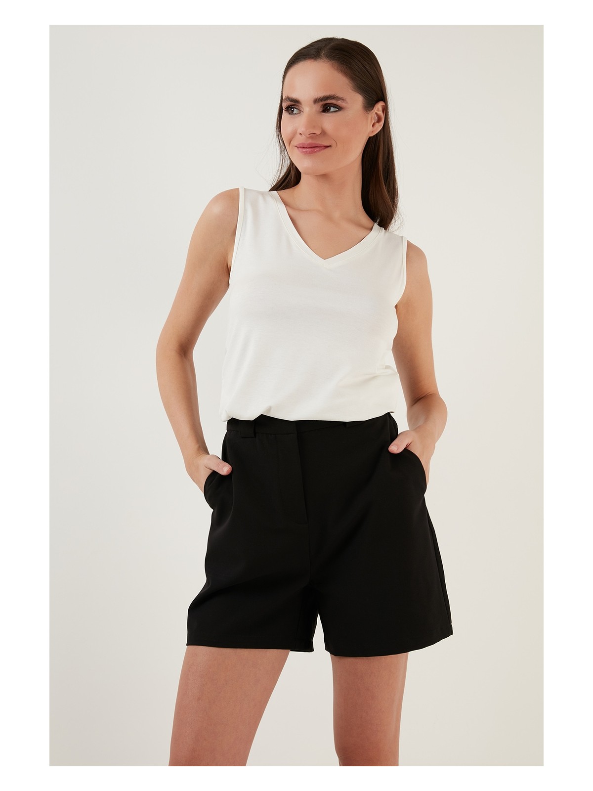 Lela Slim Fit V Yaka Kalın Askılı 2' Li Paket Bluz Bayan Bluz 5864384S2 - Görsel 2