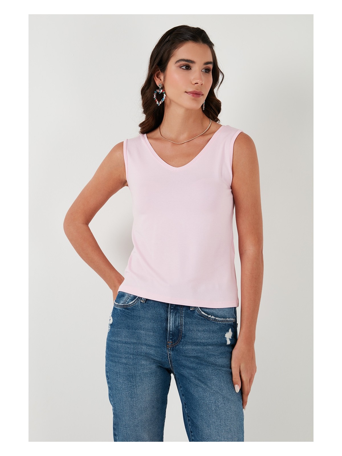 Lela Slim Fit V Yaka Kalın Askılı 2' Li Paket Bluz Bayan Bluz 5864384S2 - Görsel 3