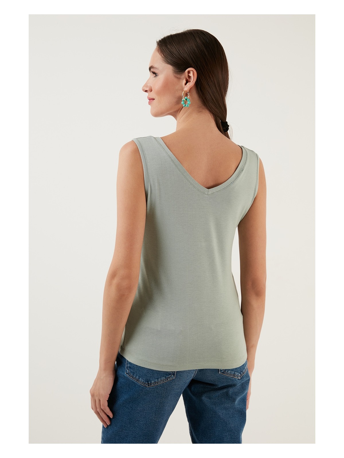 Lela Slim Fit V Yaka Kalın Askılı 2' Li Paket Bluz Bayan Bluz 5864384S2 - Görsel 5