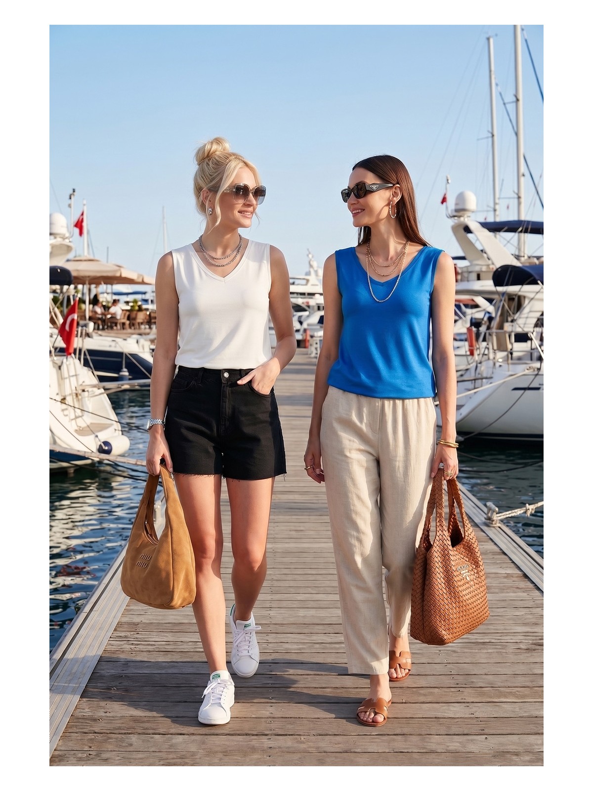 Lela Slim Fit V Yaka Kalın Askılı 2' Li Paket Bluz Bayan Bluz 5864384S2