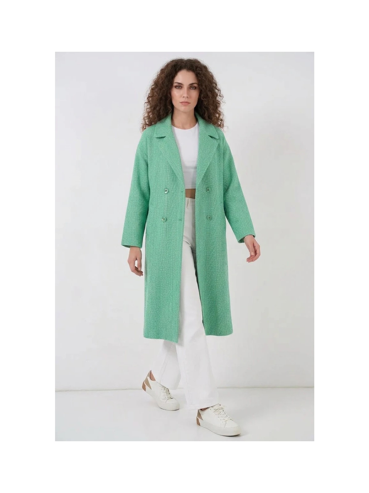 Zuzudan Kadın Geniş Yaka Kesim Oversize Kaşe Turuncu Kaban - Görsel 6