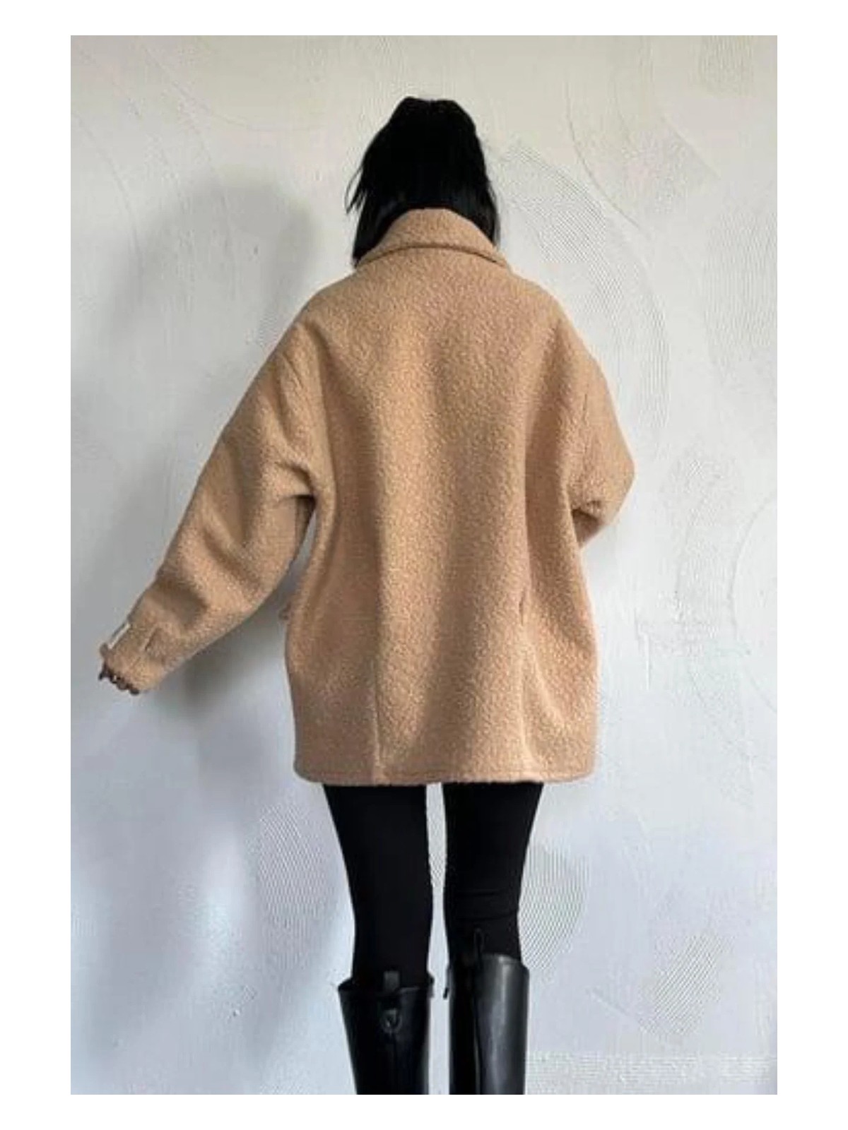 Ded Collection Kadın Cep Kapaklı Düğme Detaylı Yumoş Kumaş Astarlı Teddy Tarz Oversize Kaban Ceket - Görsel 2
