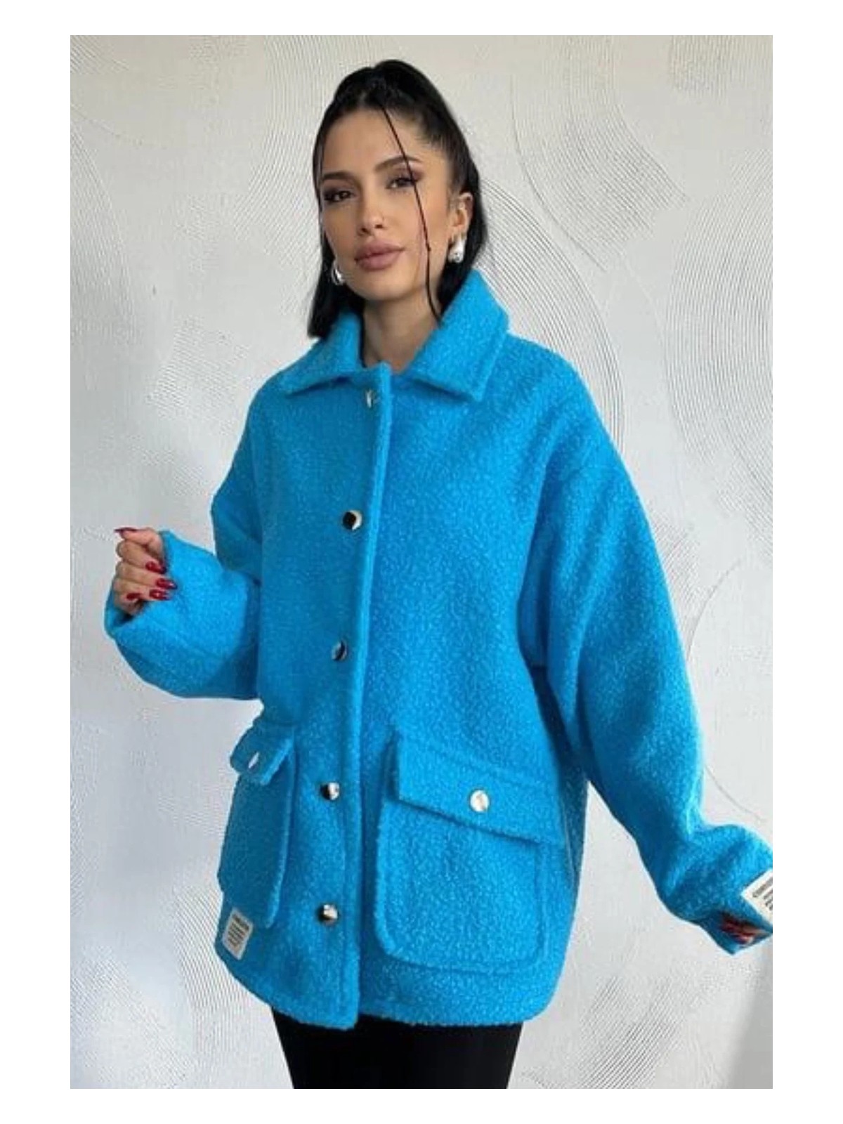 Ded Collection Kadın Cep Kapaklı Düğme Detaylı Yumoş Kumaş Astarlı Teddy Tarz Oversize Kaban Ceket