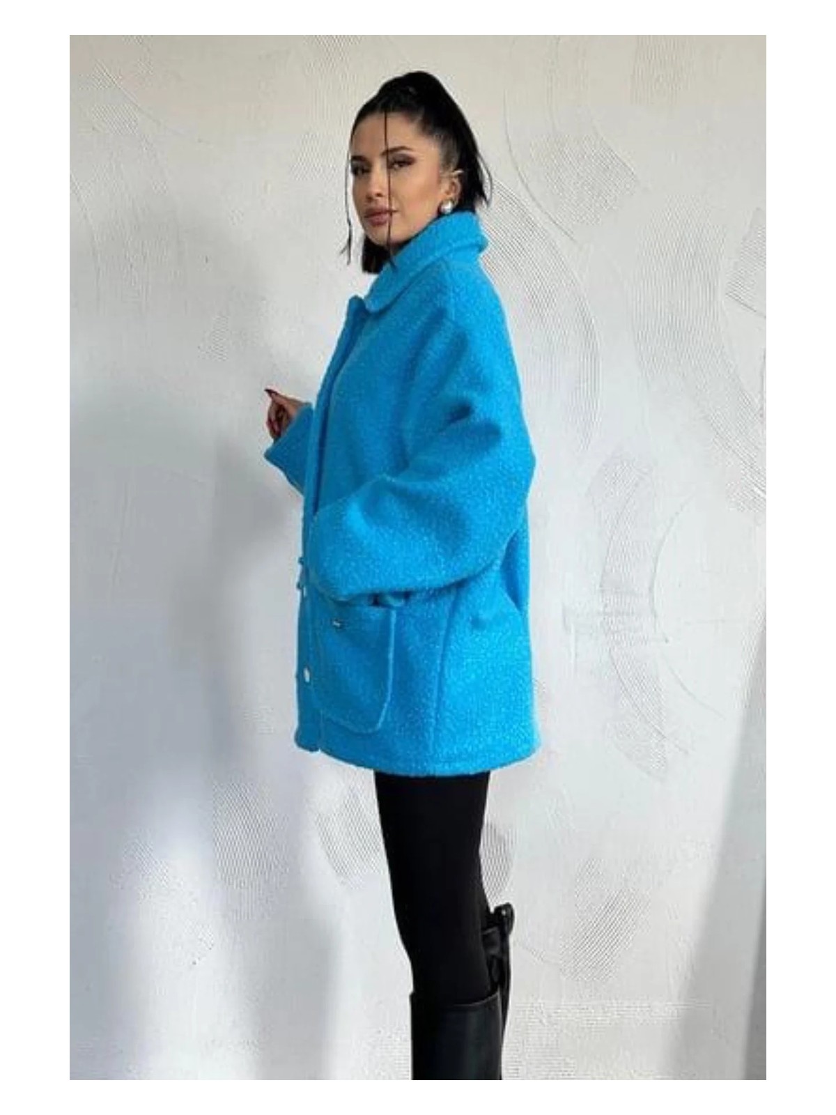 Ded Collection Kadın Cep Kapaklı Düğme Detaylı Yumoş Kumaş Astarlı Teddy Tarz Oversize Kaban Ceket - Görsel 3