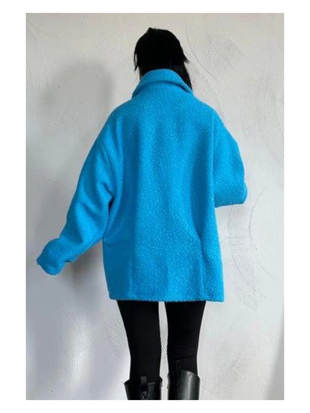 Ded Collection Kadın Cep Kapaklı Düğme Detaylı Yumoş Kumaş Astarlı Teddy Tarz Oversize Kaban Ceket - Görsel 4