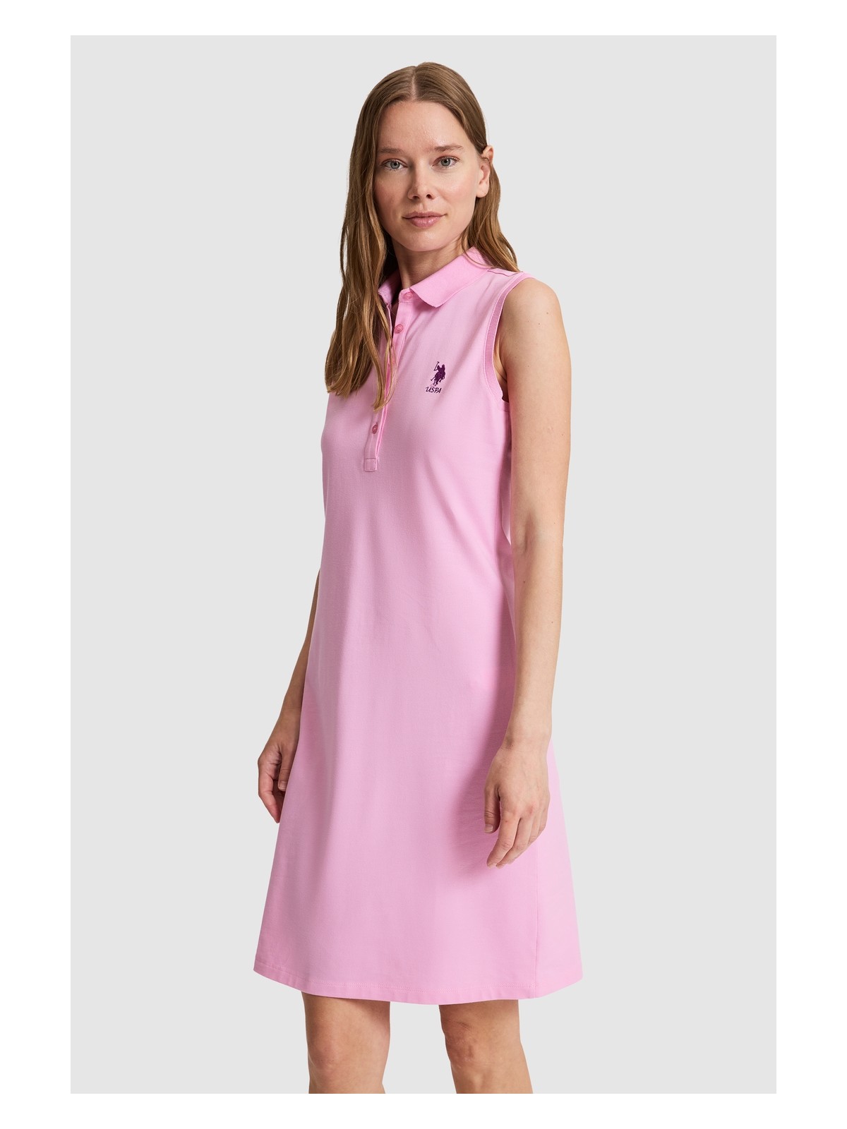U.S. Polo Assn. Kadın Pembe Polo Yaka Örme Elbise 50323571-VR041 - Görsel 4