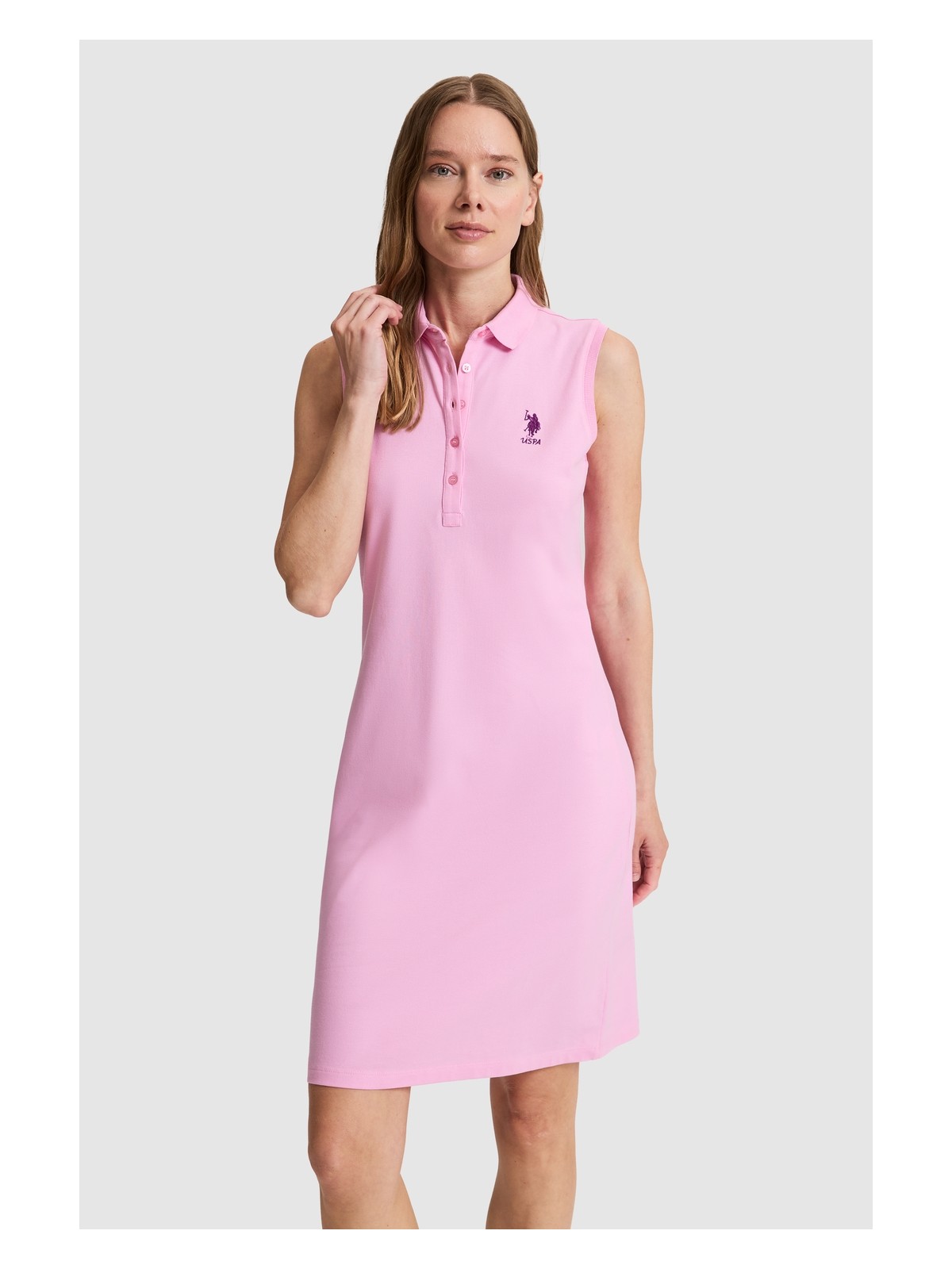U.S. Polo Assn. Kadın Pembe Polo Yaka Örme Elbise 50323571-VR041 - Görsel 5