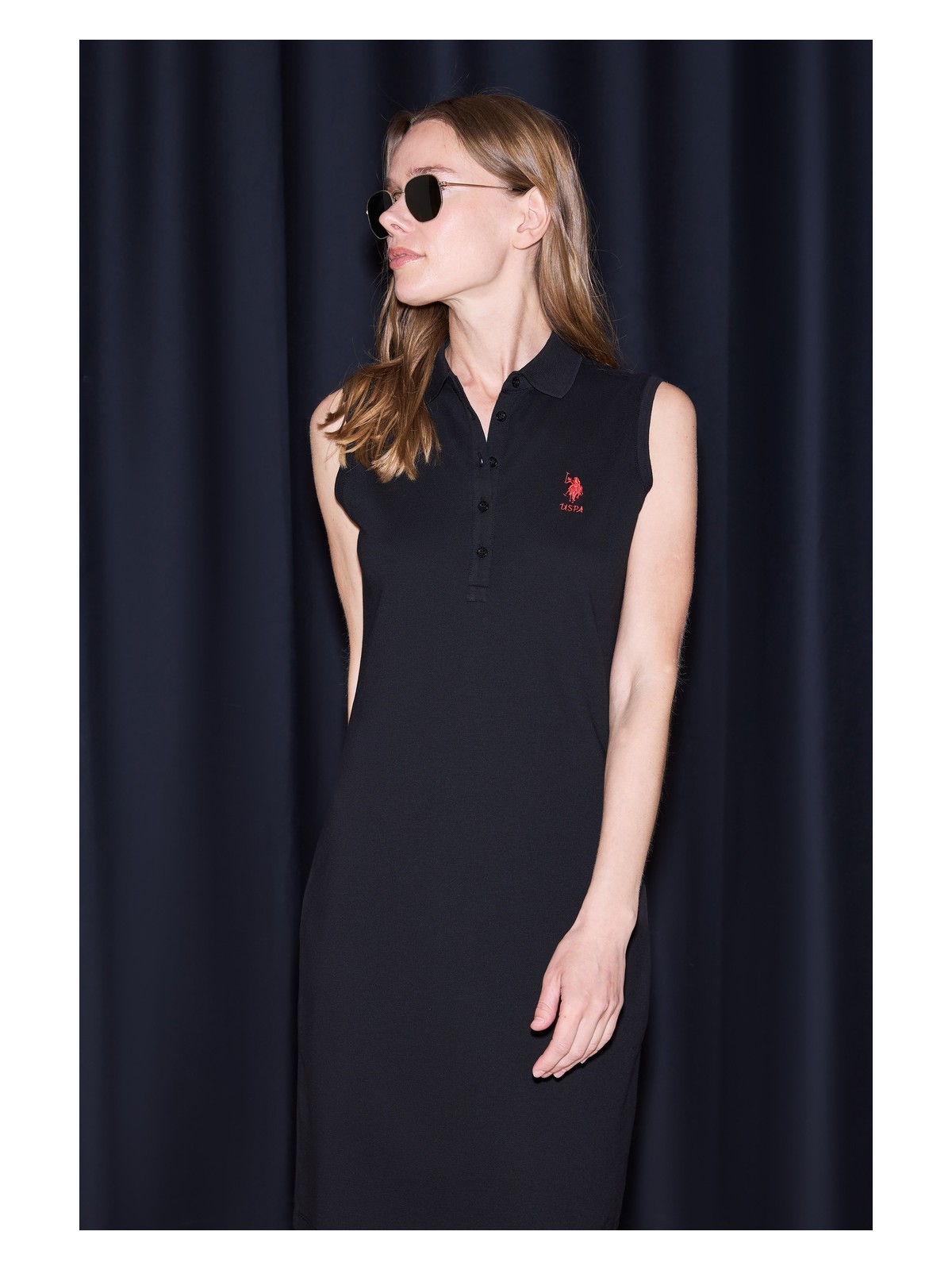 U.S. Polo Assn. Kadın Siyah Polo Yaka Örme Elbise 50323571-VR046