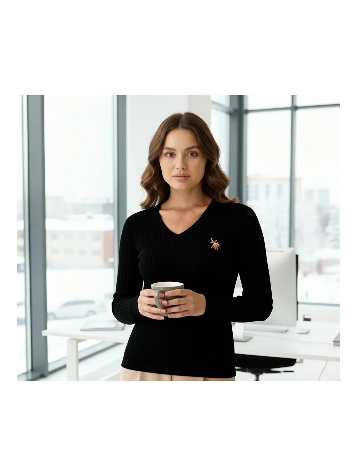 U.S. Polo Assn. Kadın Siyah V Yaka Basic Kazak 50307700-VR046 - Görsel 8