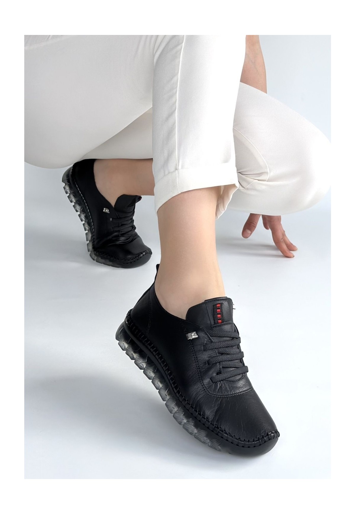 buğrahayalin Jiten Siyah Deri Bağcıklı Spor Qayakkabı görsel 2