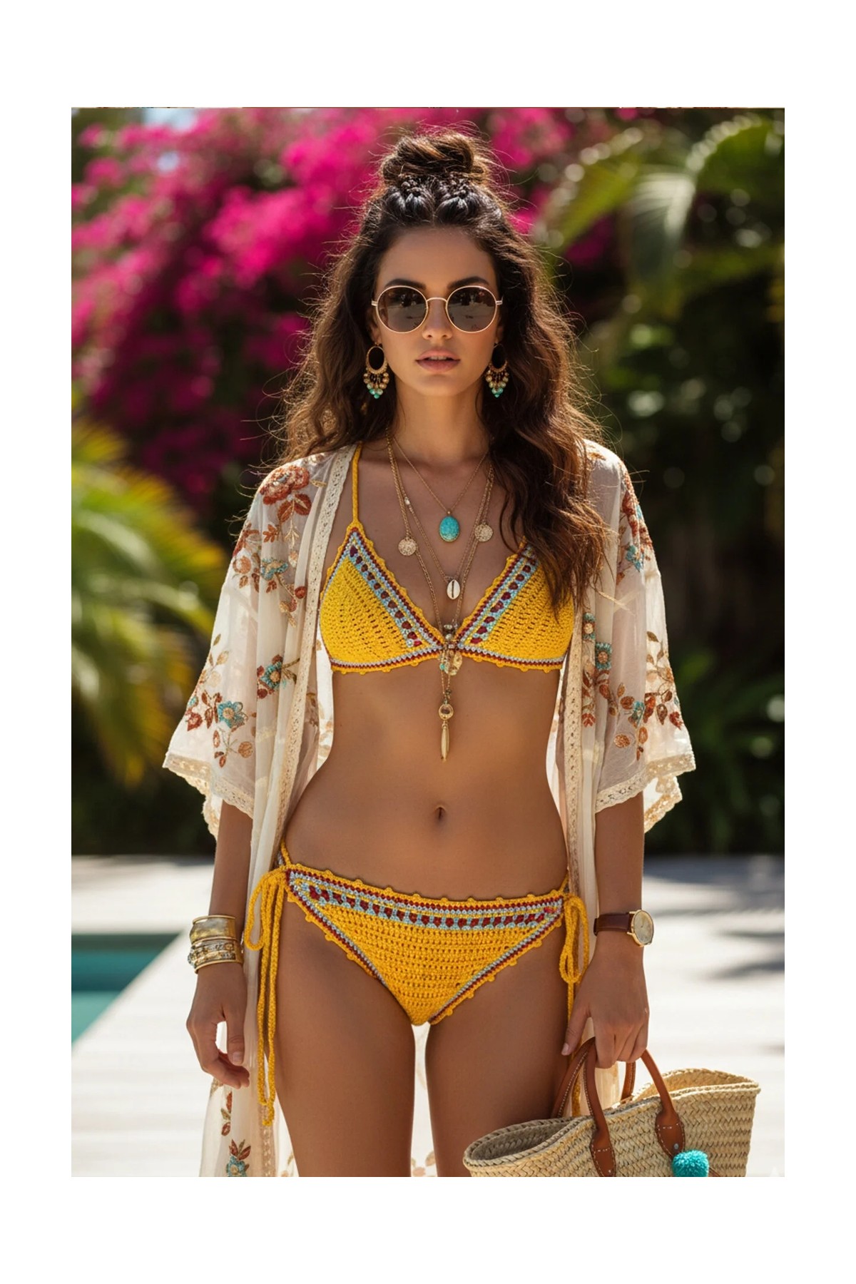 Fashion Cocktail Neon Canlı Renkli Yanlardan Bağlamalı Düğümlü Astarsız Elişi Tığişi Plaj Sahil Bikini Altı görsel 2
