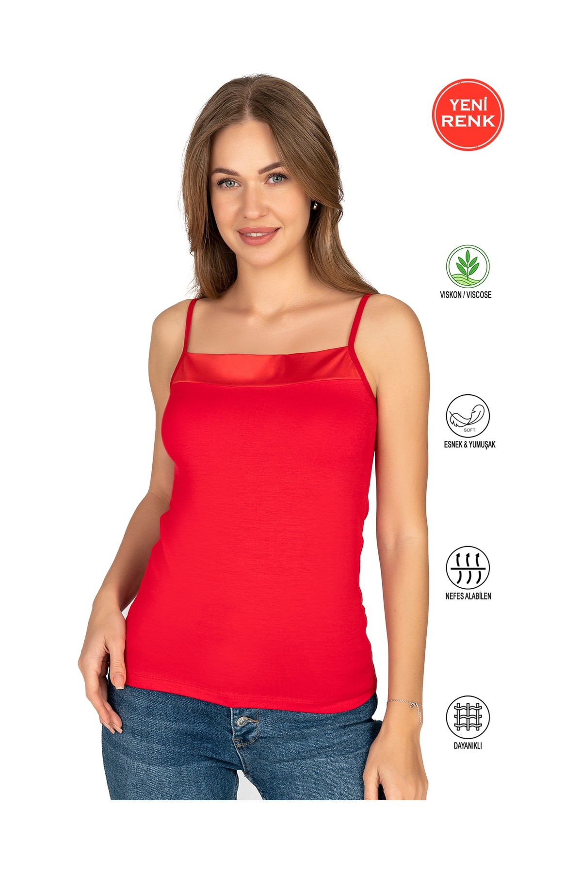 Özkan Underwear Özkan 2041 3'lü Paket Kadın Viskon Yakası Saten Detaylı Esnek Yumuşak Ince Askılı Atlet görsel 2