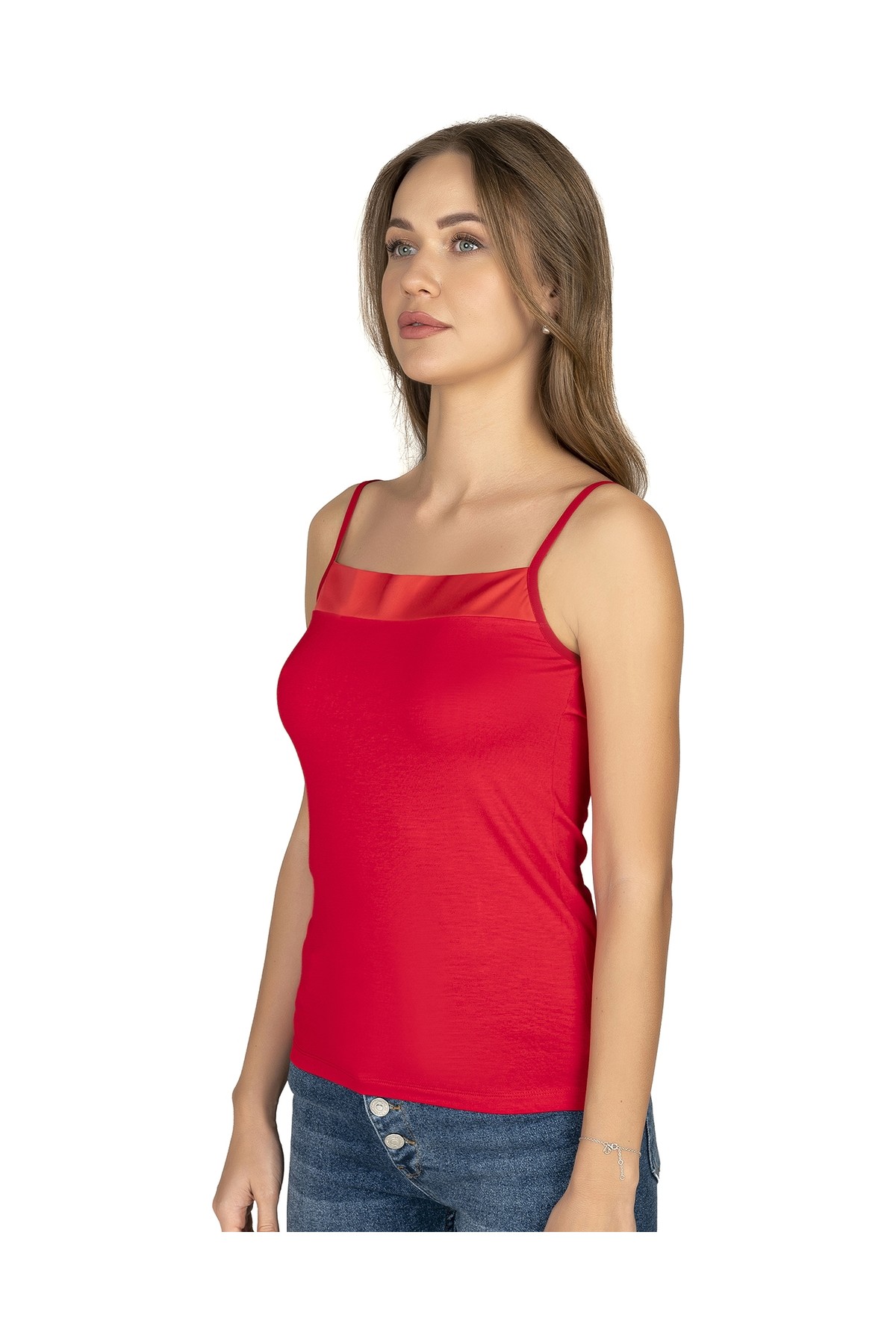 Özkan Underwear Özkan 2041 3'lü Paket Kadın Viskon Yakası Saten Detaylı Esnek Yumuşak Ince Askılı Atlet görsel 4