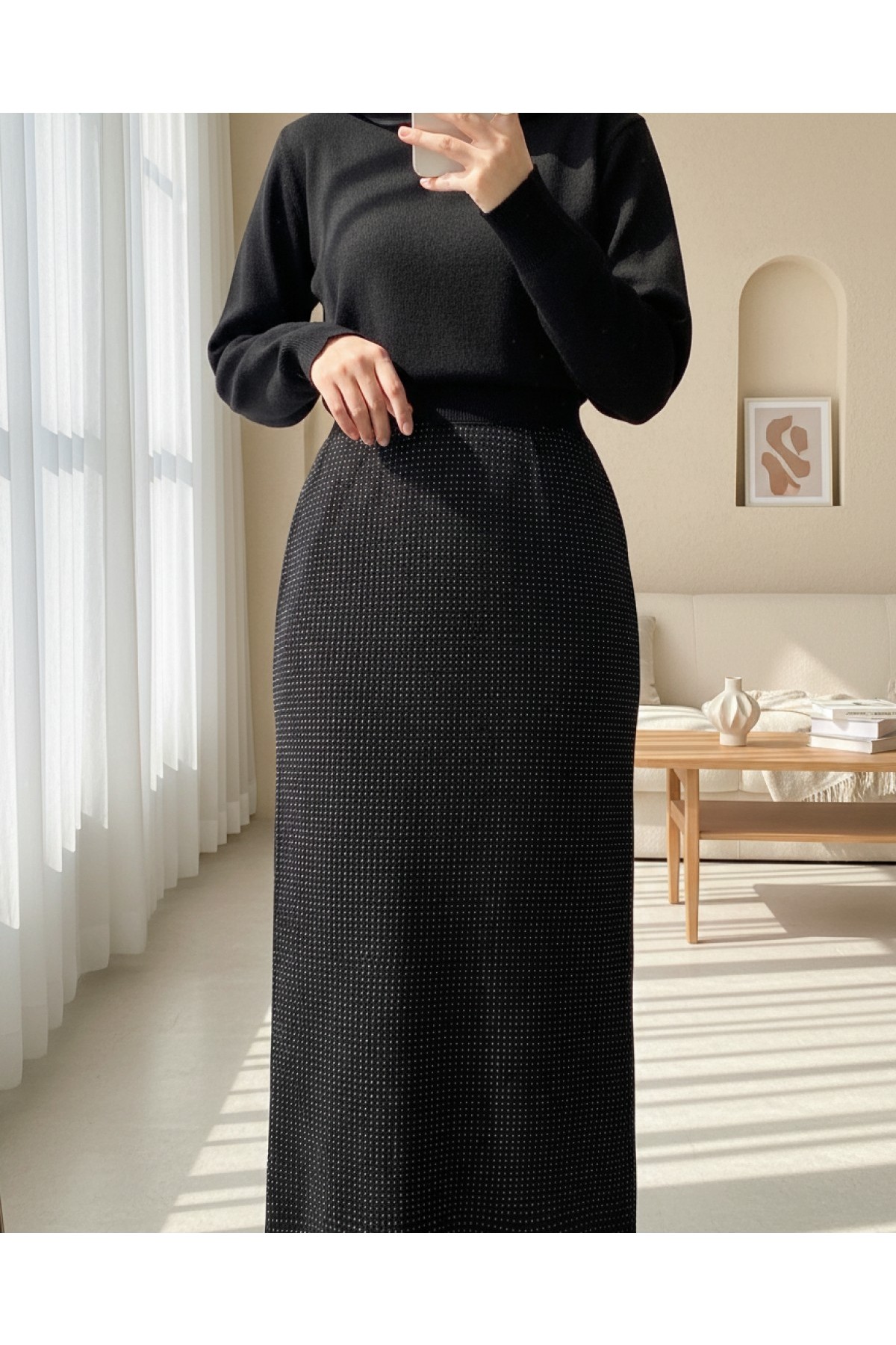 Moda Morfo Taşlı Beli Lastikli Kalem Etek -Gümüş görsel 2