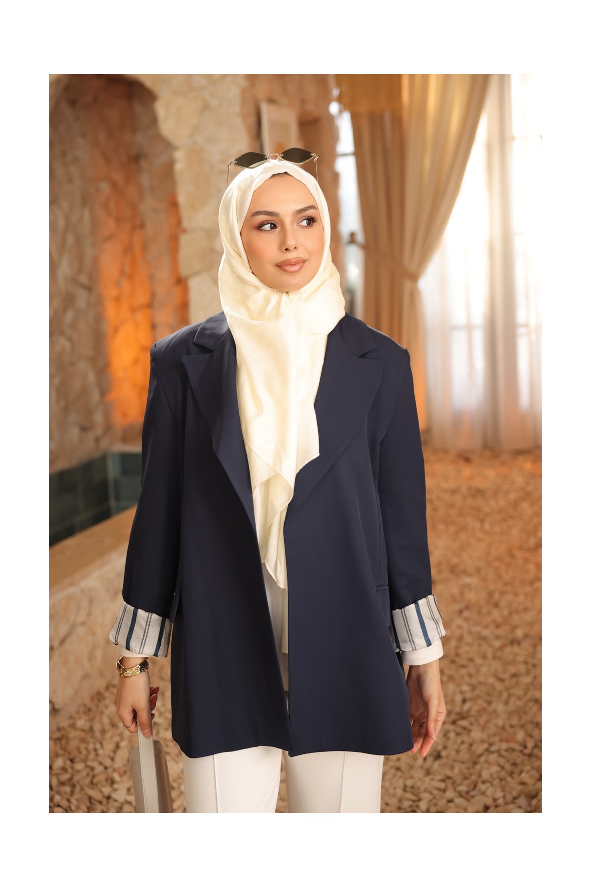 İmaj Butik Kahverengi Çizgili Astarlı Ceket