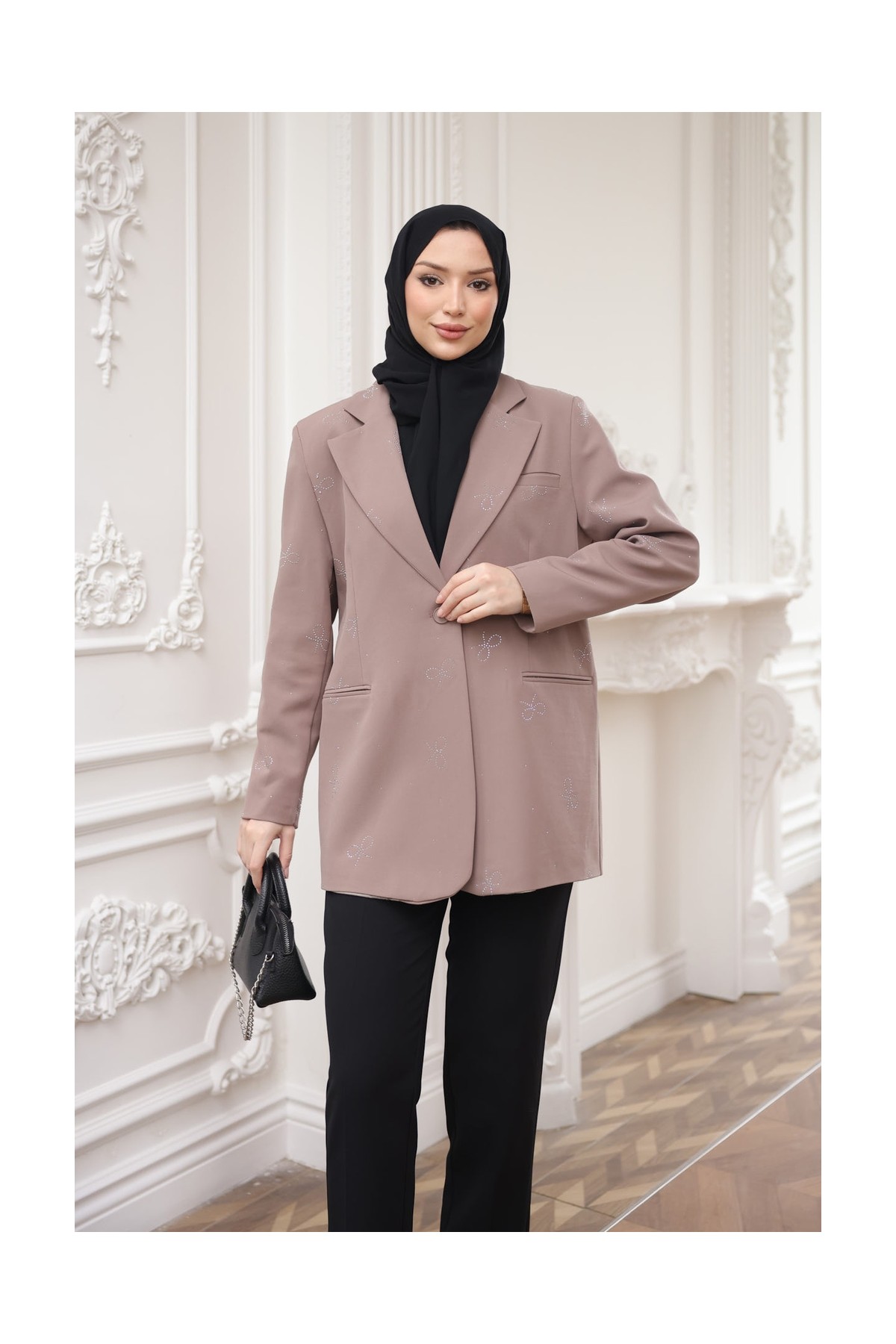 İmaj Butik Siyah Taş Detaylı Astarlı Ceket görsel 7