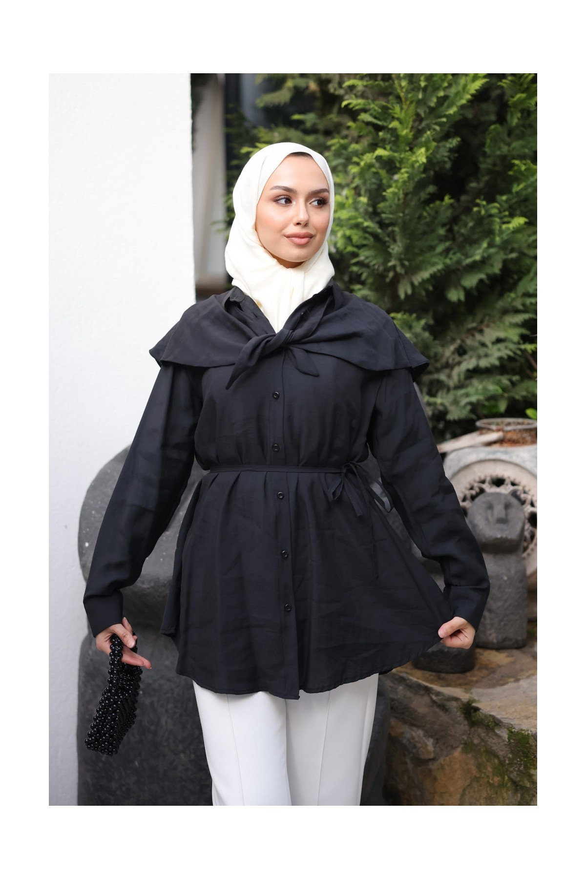 İmaj Butik Bej Soft Dokulu Oversize Modal Gömlek