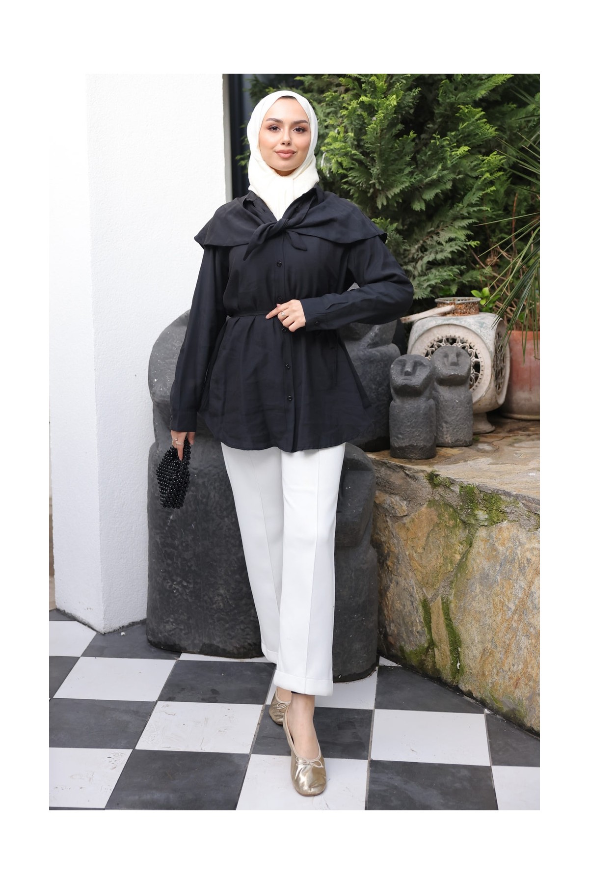 İmaj Butik Bej Soft Dokulu Oversize Modal Gömlek görsel 3