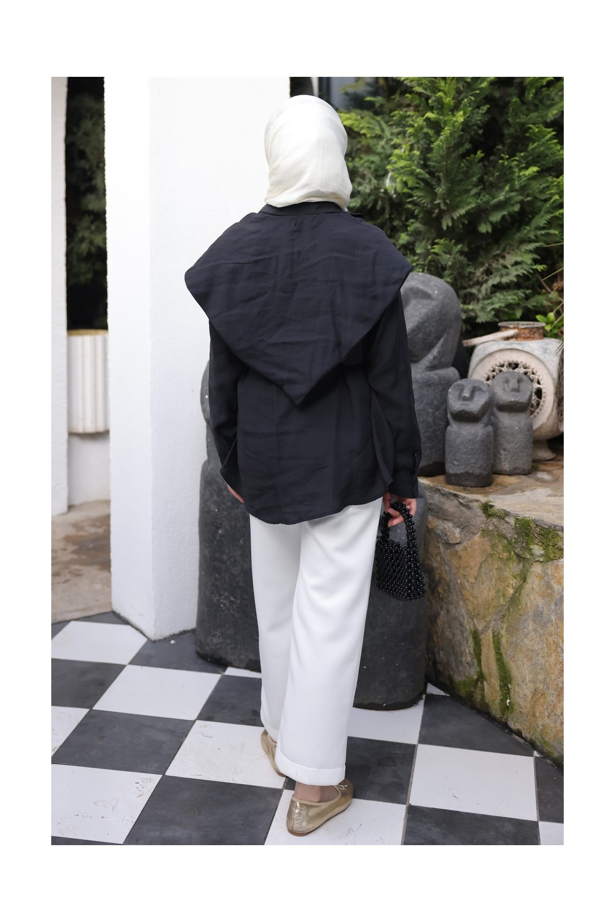 İmaj Butik Bej Soft Dokulu Oversize Modal Gömlek görsel 5