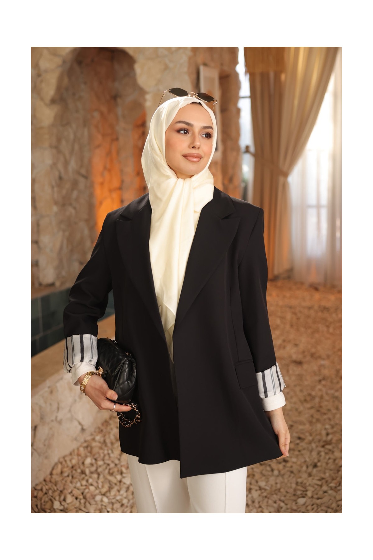 İmaj Butik Kahverengi Çizgili Astarlı Ceket