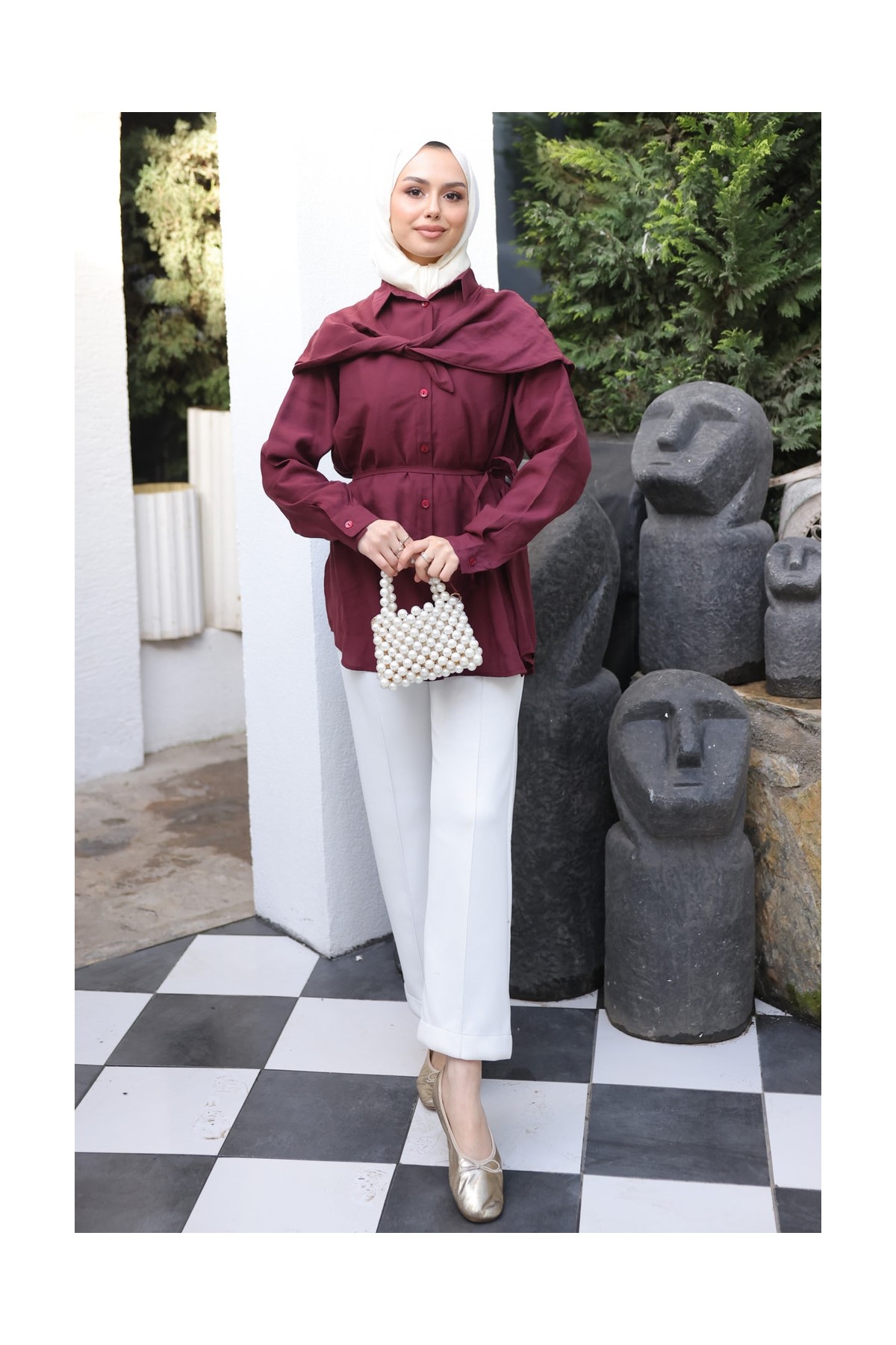 İmaj Butik Bej Soft Dokulu Oversize Modal Gömlek görsel 7