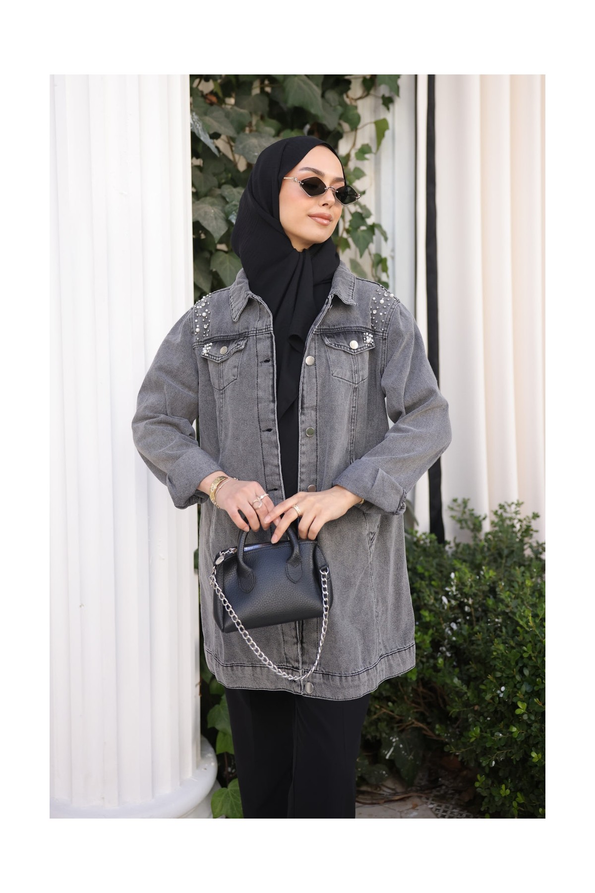 İmaj Butik Lacivert Inci Işlemeli Kot Ceket