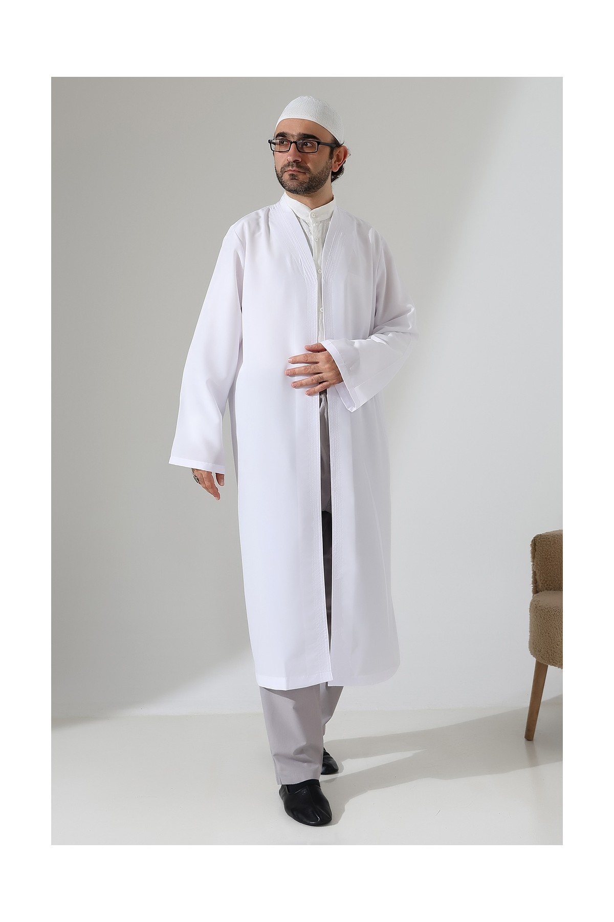 İhvan Online Erkek Namaz Elbisesi Buhara Yaka Cepli Namaz Cübbesi Mavi- (Sfa) görsel 4