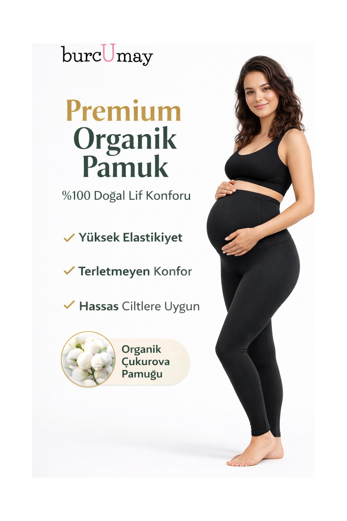 Burcumay Pamuklu Yüksek Bel Göbek Destekli ve Siyah Esnek Penye Hamile Taytı