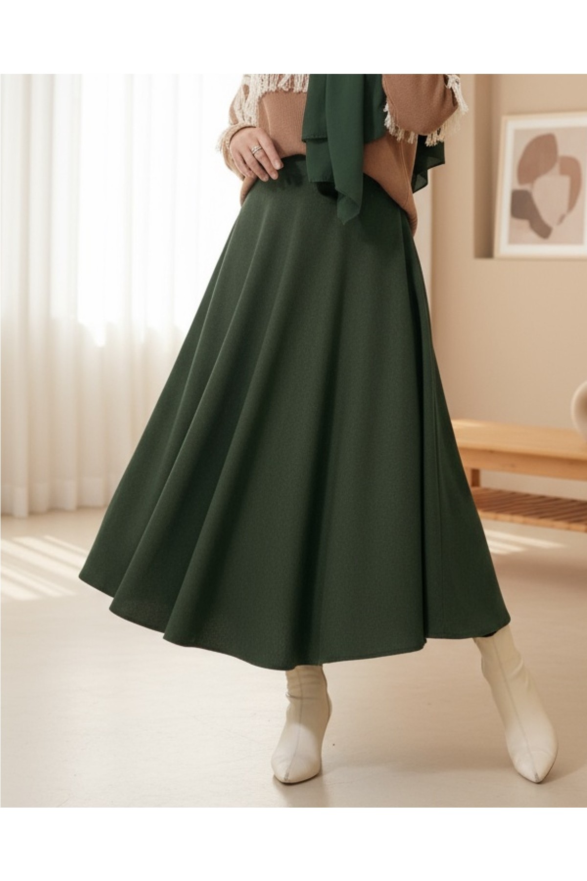 Moda Morfo Fermuarlı Kaşe Çan Etek -Füme