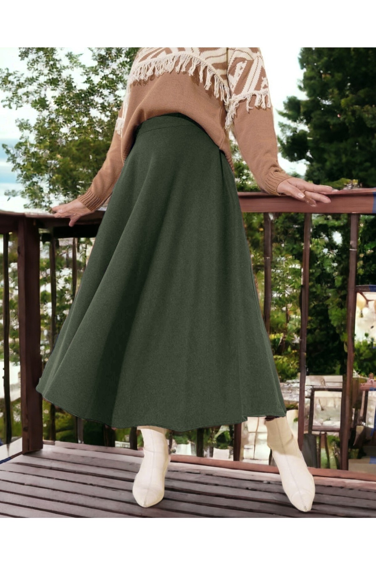 Moda Morfo Fermuarlı Kaşe Çan Etek -Füme görsel 2