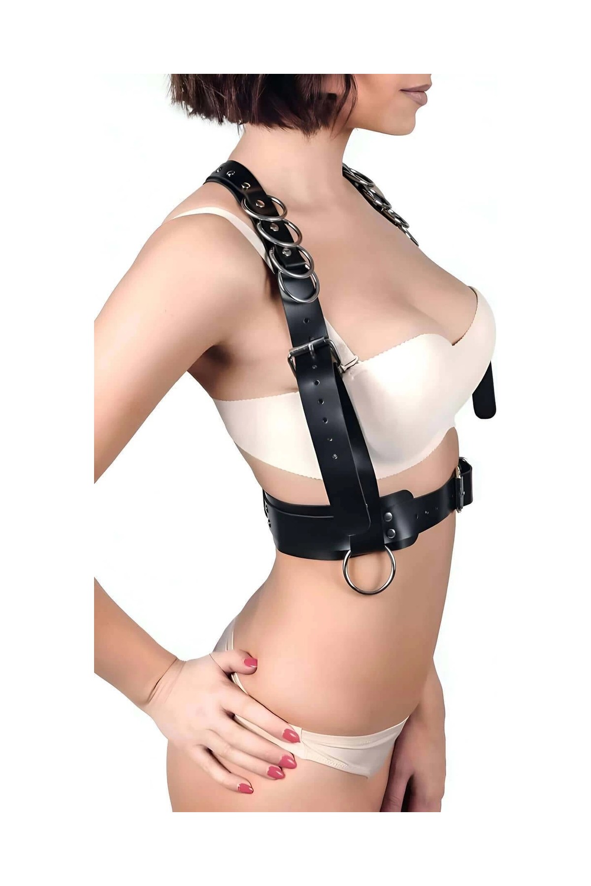 Beruflic Halka Detaylı Şık Deri Harness, Seksi Harness Kemer - BRF986 görsel 2