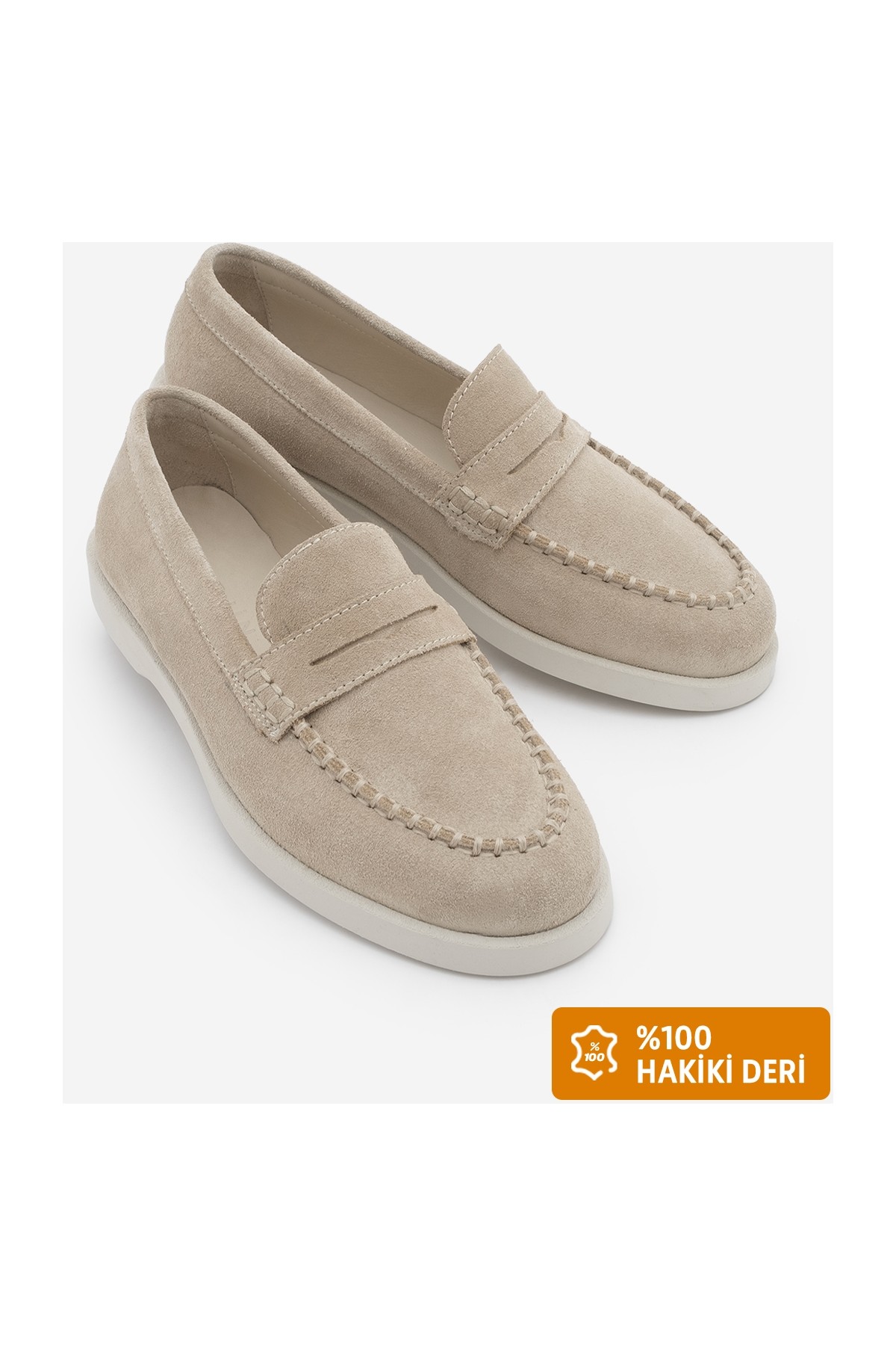 Marjin Kadın Deri Loafer Ayakkabı Taba Süet Düz Taban ile Rahat Günlük Stil