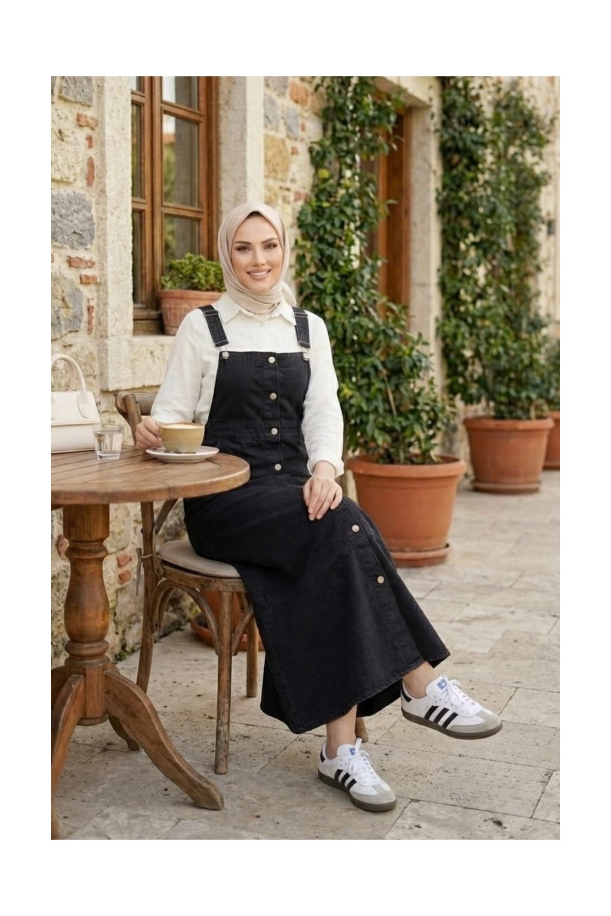 Kadın Ayarlanabilir Askılı Düğmeli Cepli Kot Mavi Salopet görsel 8