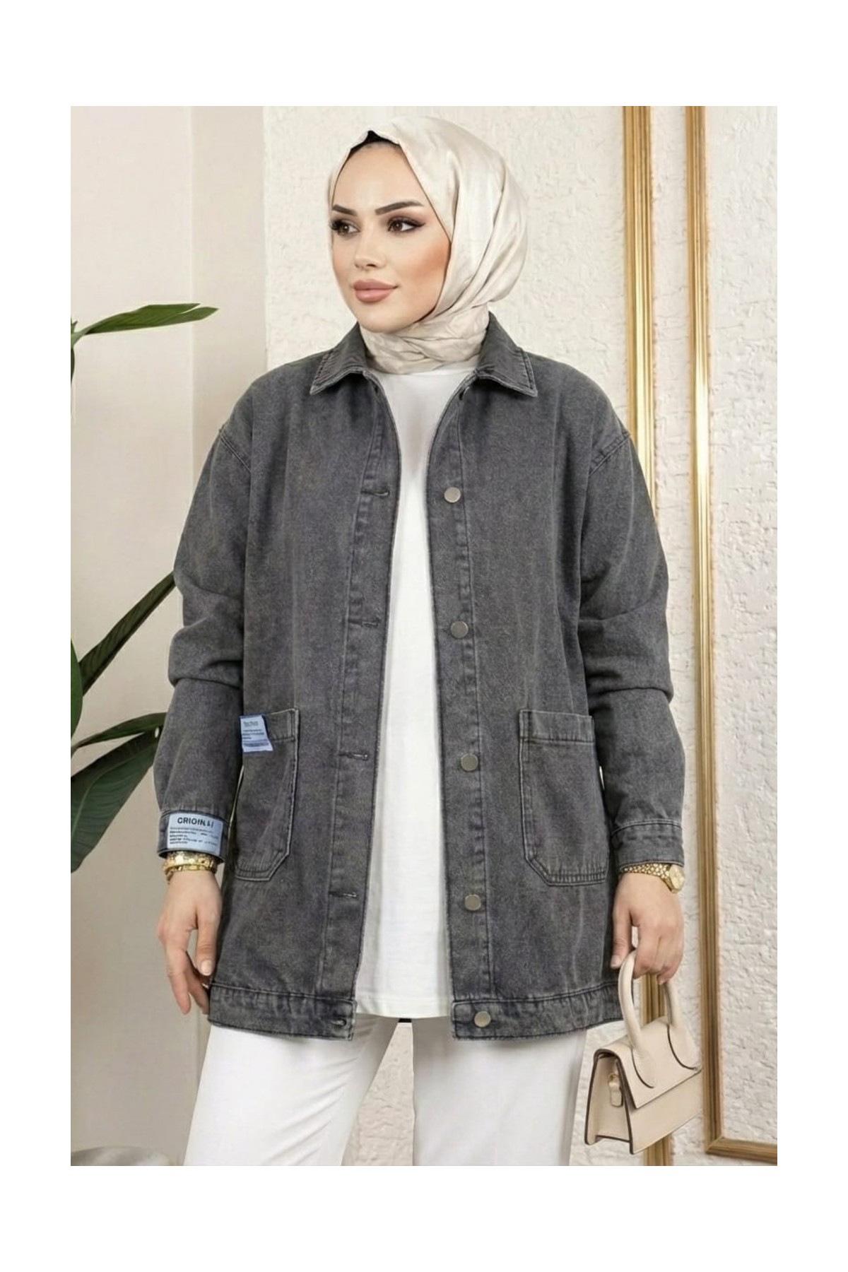 Harman Butik Kadın Cepli Düğmeli Kot Ceket Siyah Normal Yaka Dokuma Kumaş Günlük Kullanıma Uygun