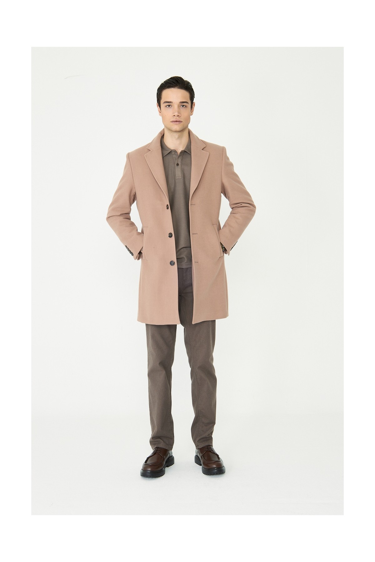 White Stone Lacivert Astarlı İç Cepli Kaşe Kaban Regular Fit görsel 4