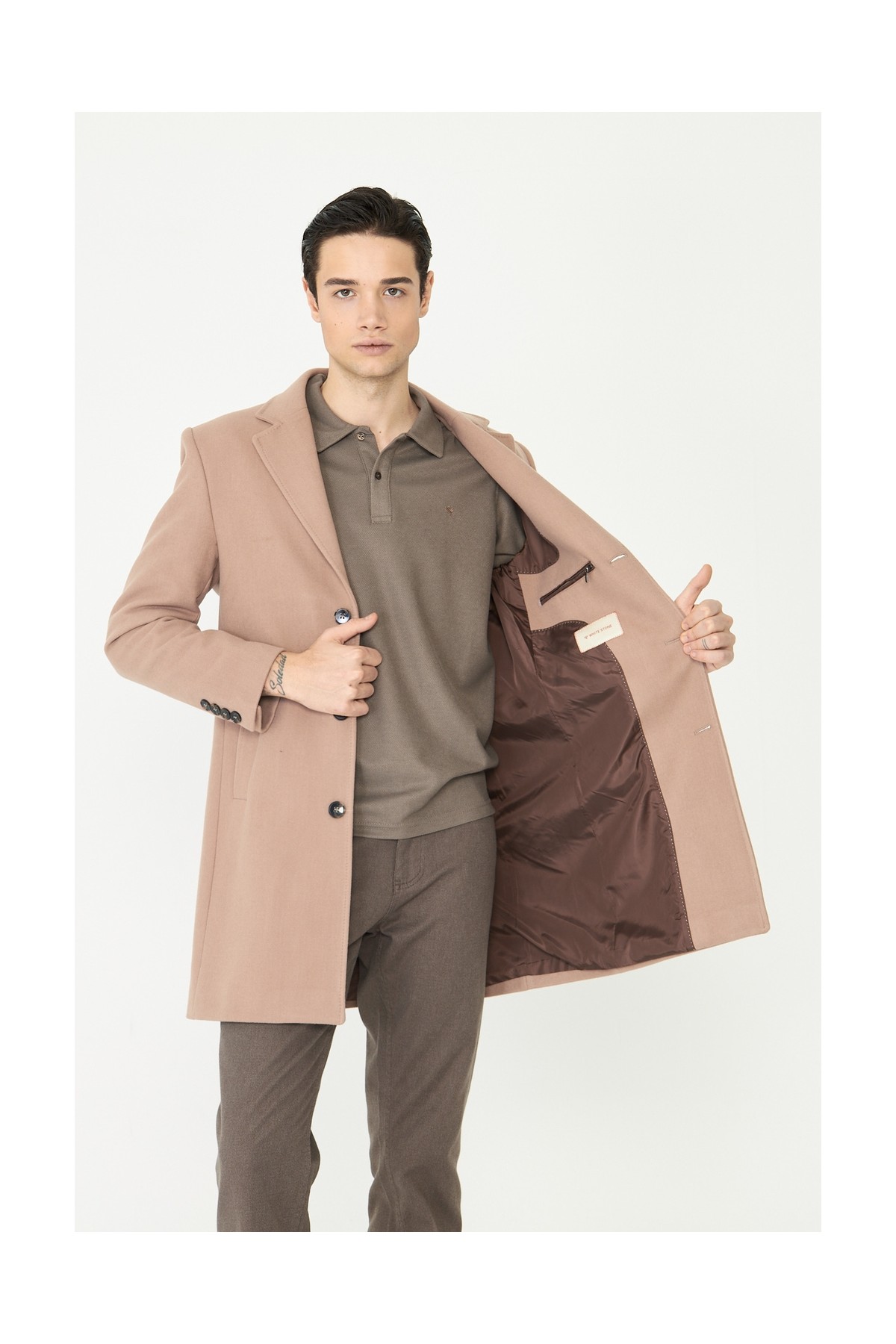 White Stone Lacivert Astarlı İç Cepli Kaşe Kaban Regular Fit görsel 5