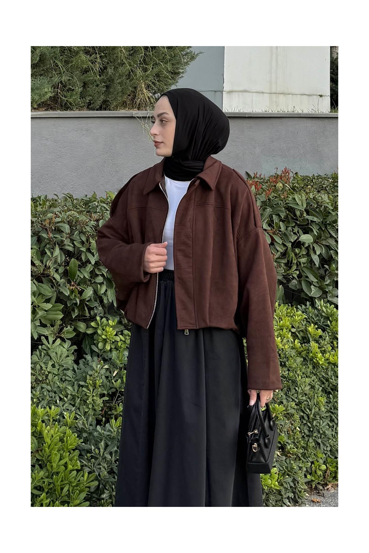 Lamelif Omuz Apoletli Süet Ceket Acı Kahverengi görsel 2