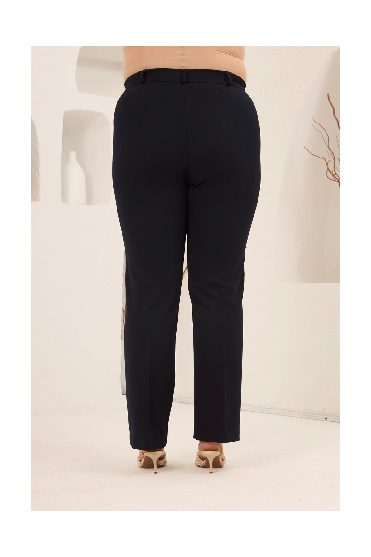 Rmg Beli Lastikli Büyük Beden Gabardin Geniş Paça Pantolon Kahve görsel 6