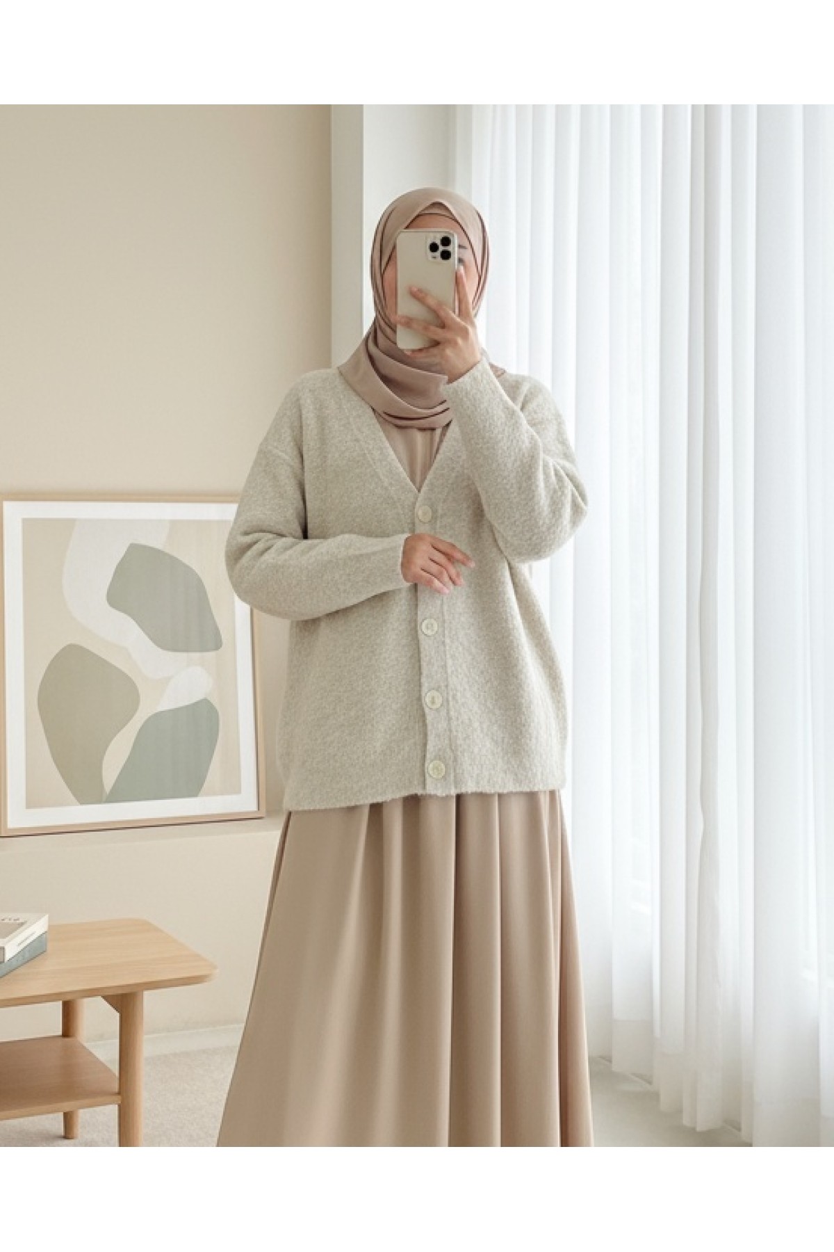 Moda Morfo Düğmeli Salaş Triko Hırka -Füme
