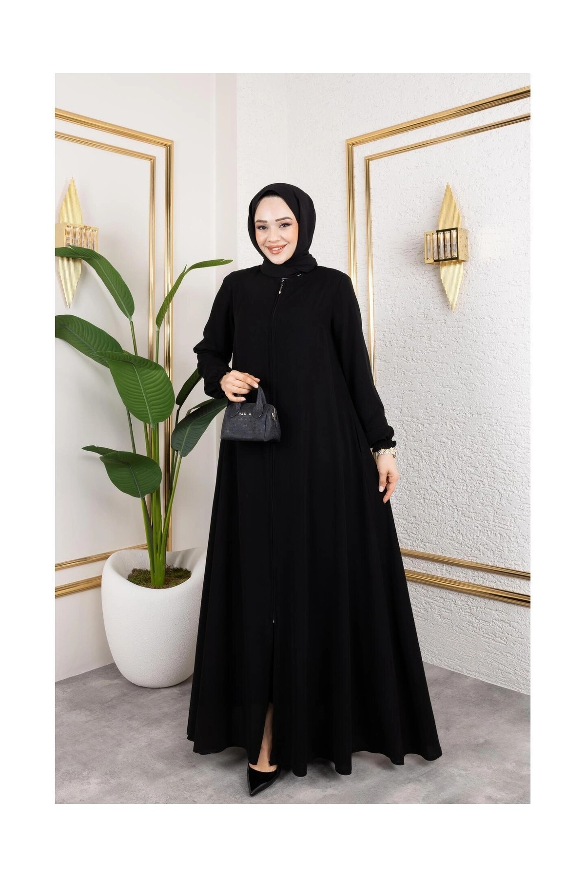 Butik Medine Ipeği Mevlana Feracce (Siyah) görsel 2