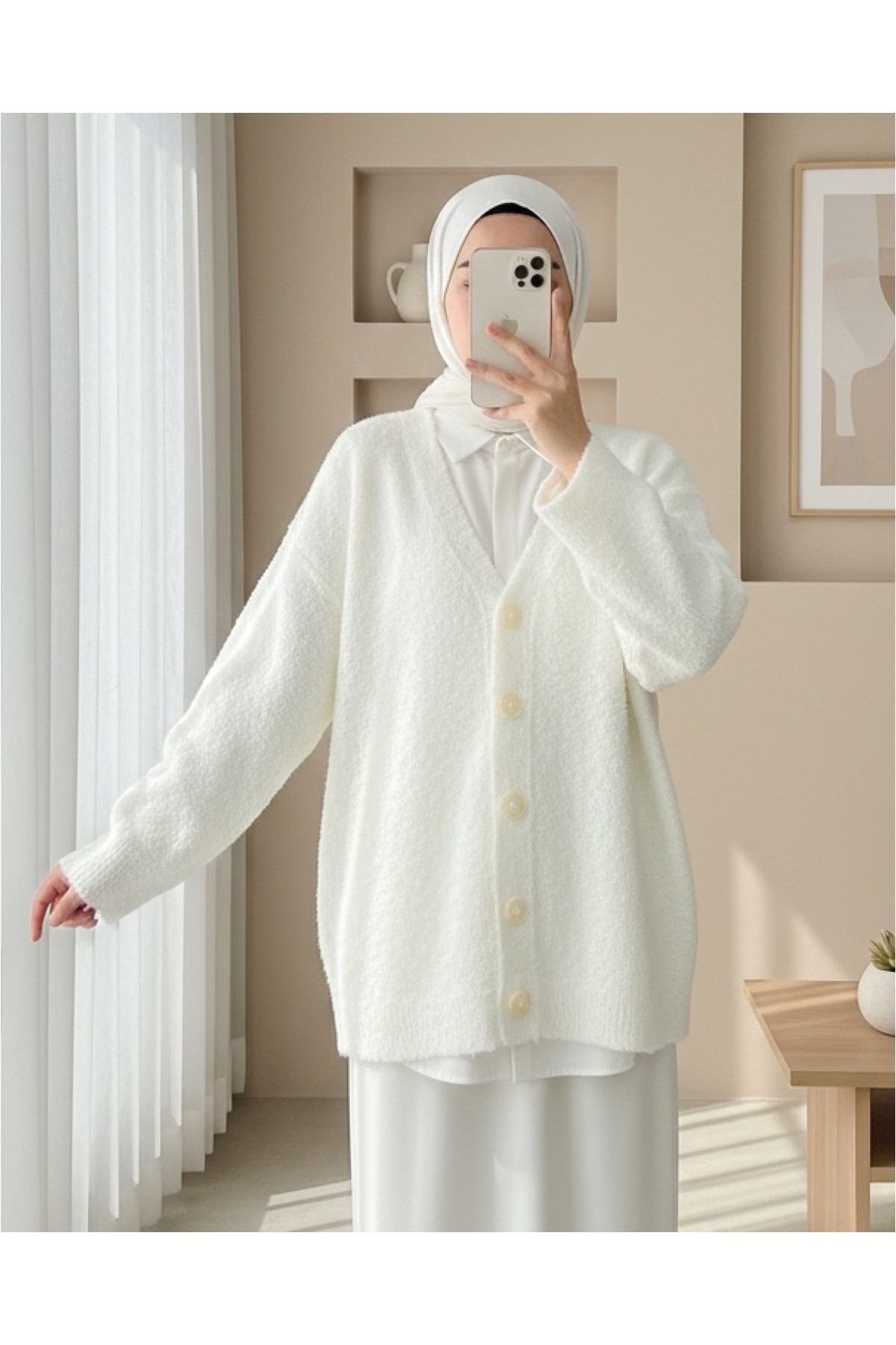 Moda Morfo Düğmeli Salaş Triko Hırka -Füme