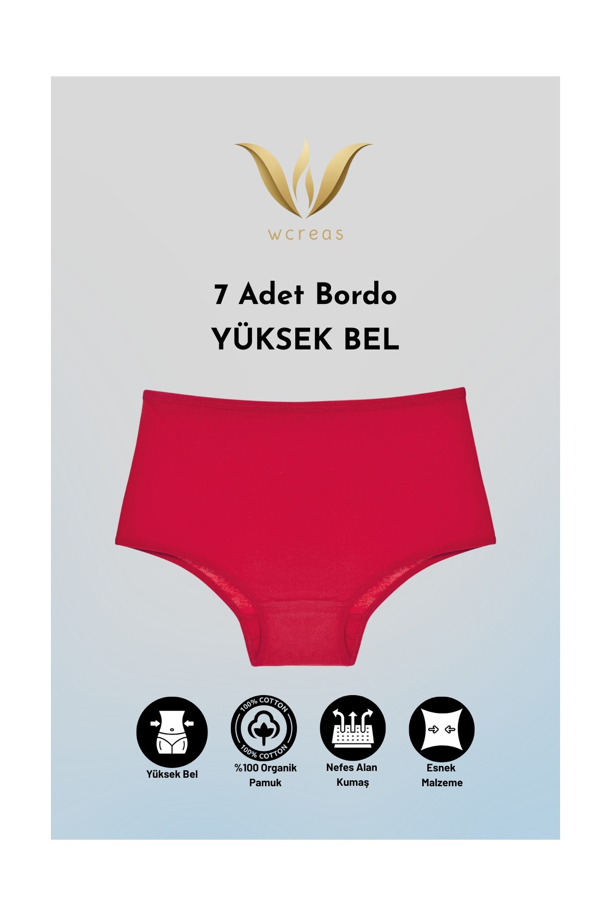 wcreas Yüksek Bel Pamuklu Kadın Külot, 7'li Paket Pamuklu Yumuşak Kumaş Kadın Külot görsel 5