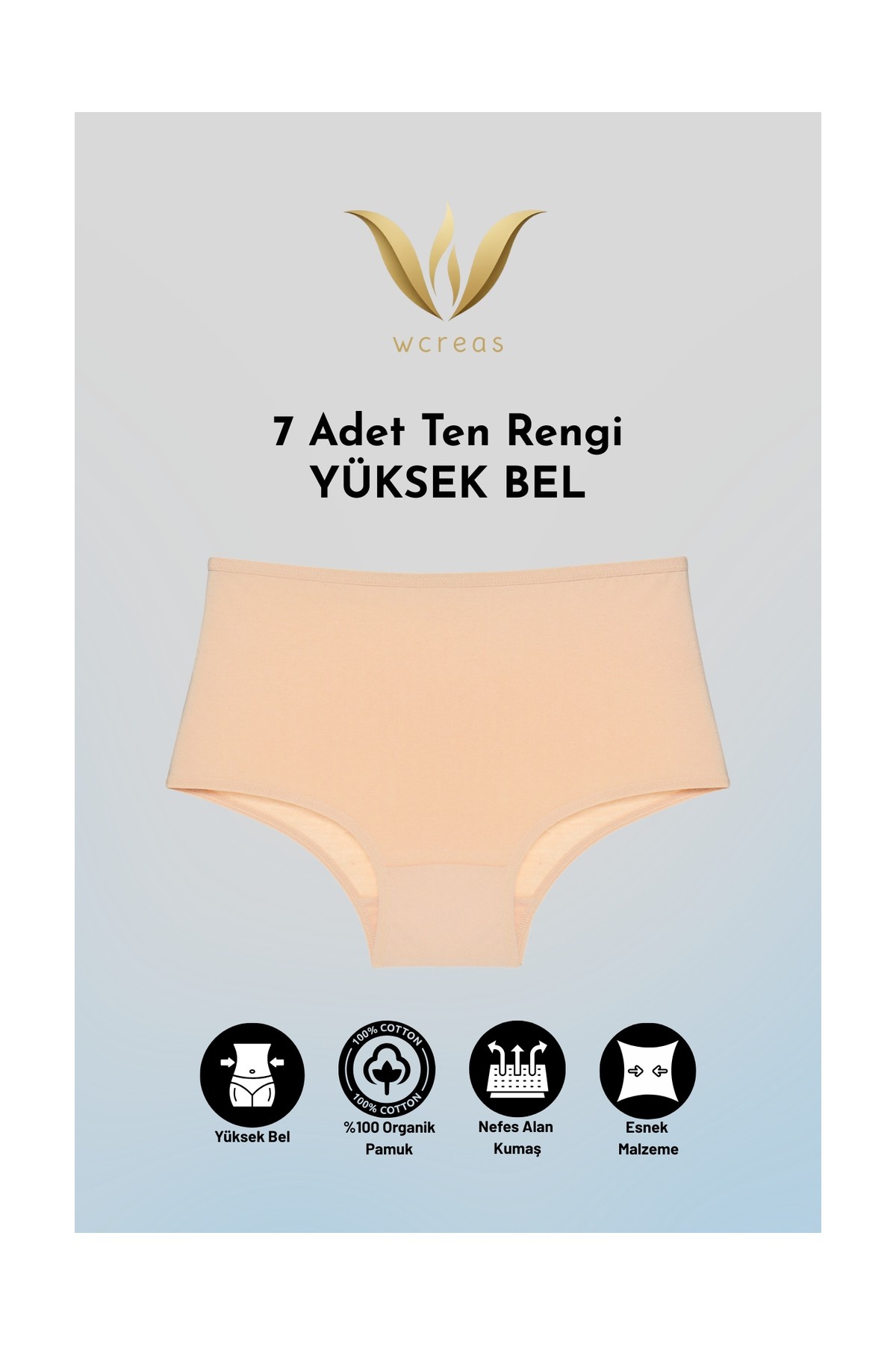 wcreas Yüksek Bel Pamuklu Kadın Külot, 7'li Paket Pamuklu Yumuşak Kumaş Kadın Külot görsel 8