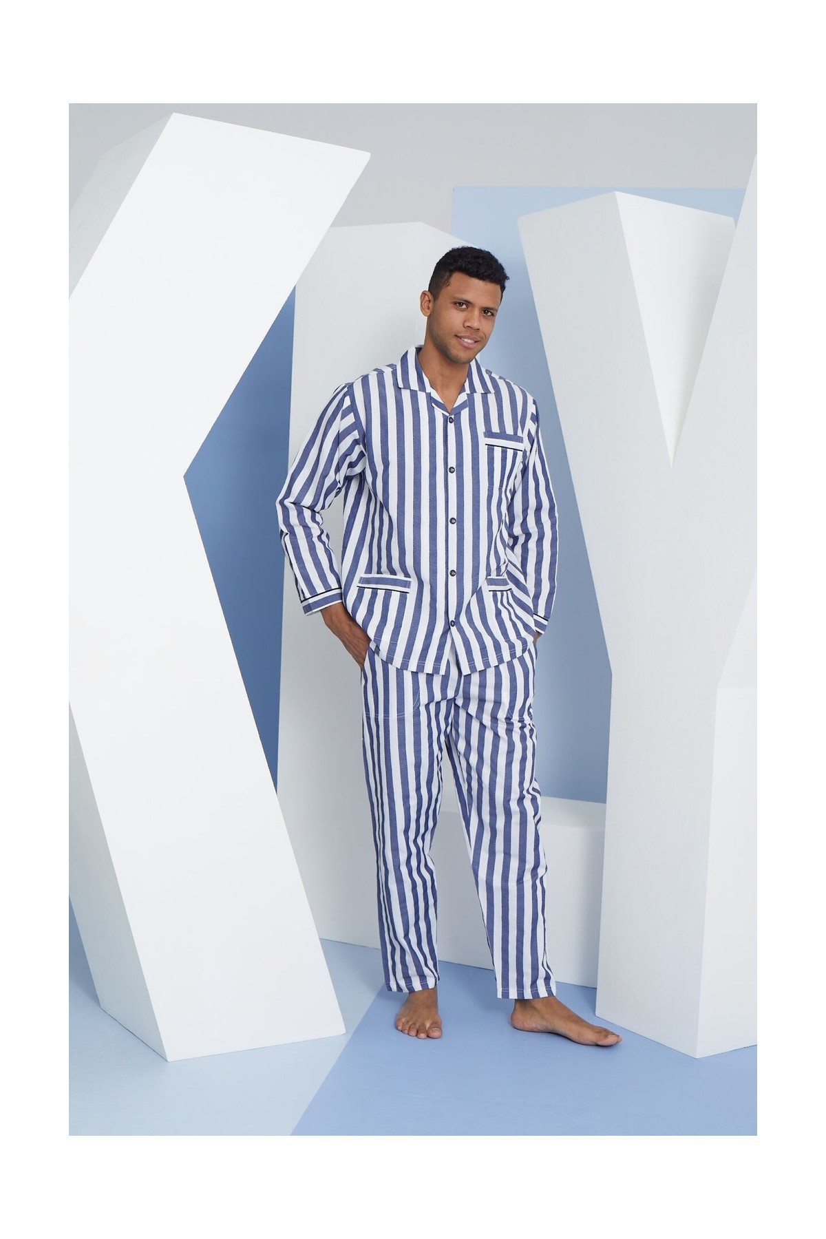 Kly Gaffur Boy Çizgili Poplin Kumaş Pijama Takımı görsel 2