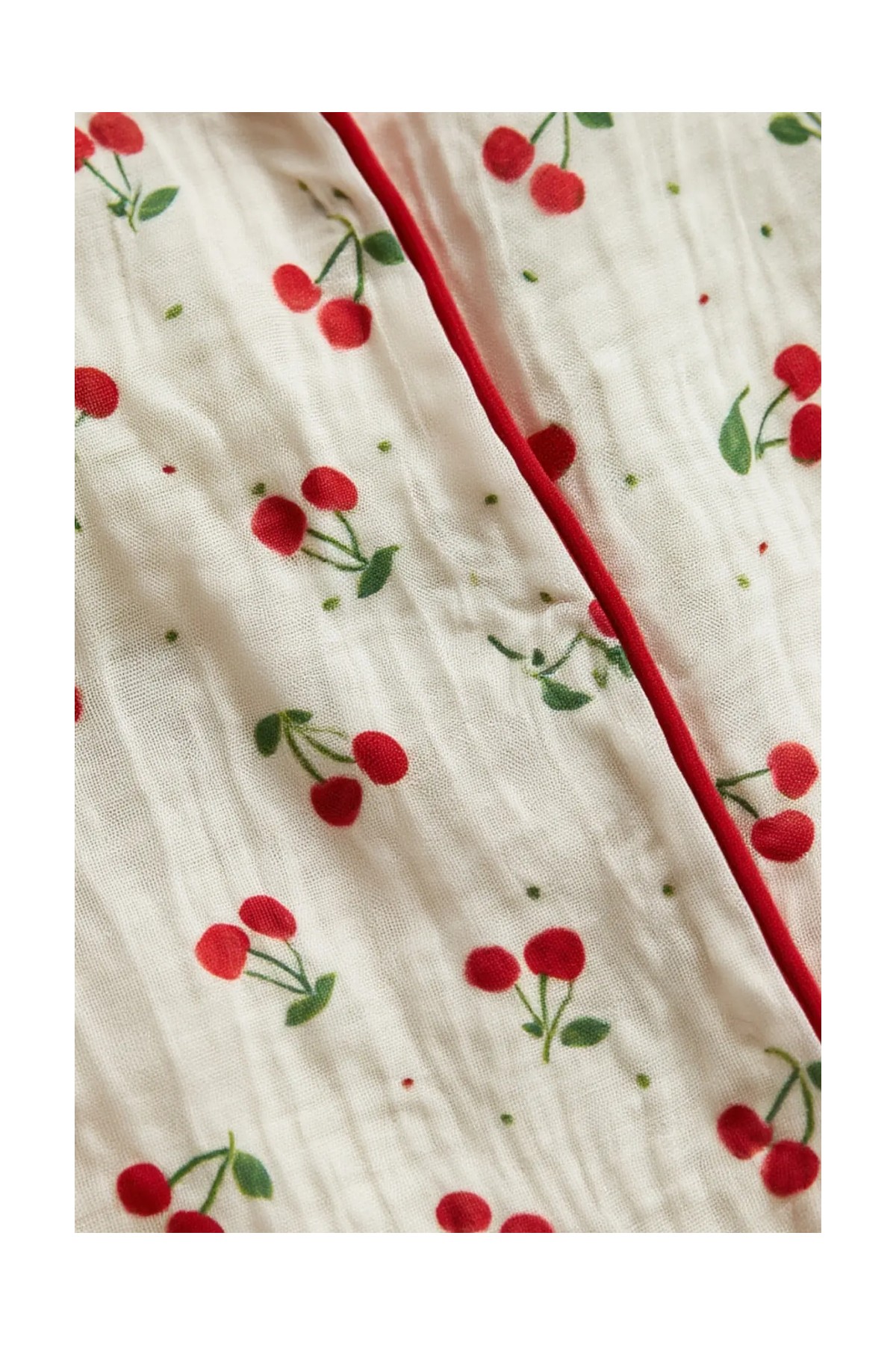 Laperissa Cherry Ekru Biyeli Müslin Dokuma Şortlu Pijama Takımı görsel 5